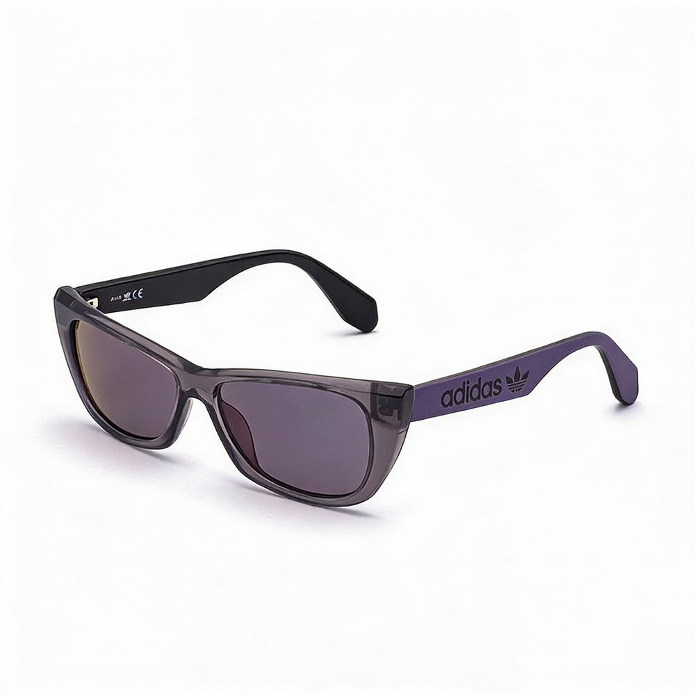 Gafas de sol adidas Originals OR0027 para mujer, estilo casual, de acetato gris transparente con lentes de espejo morado degradado de 55 mm