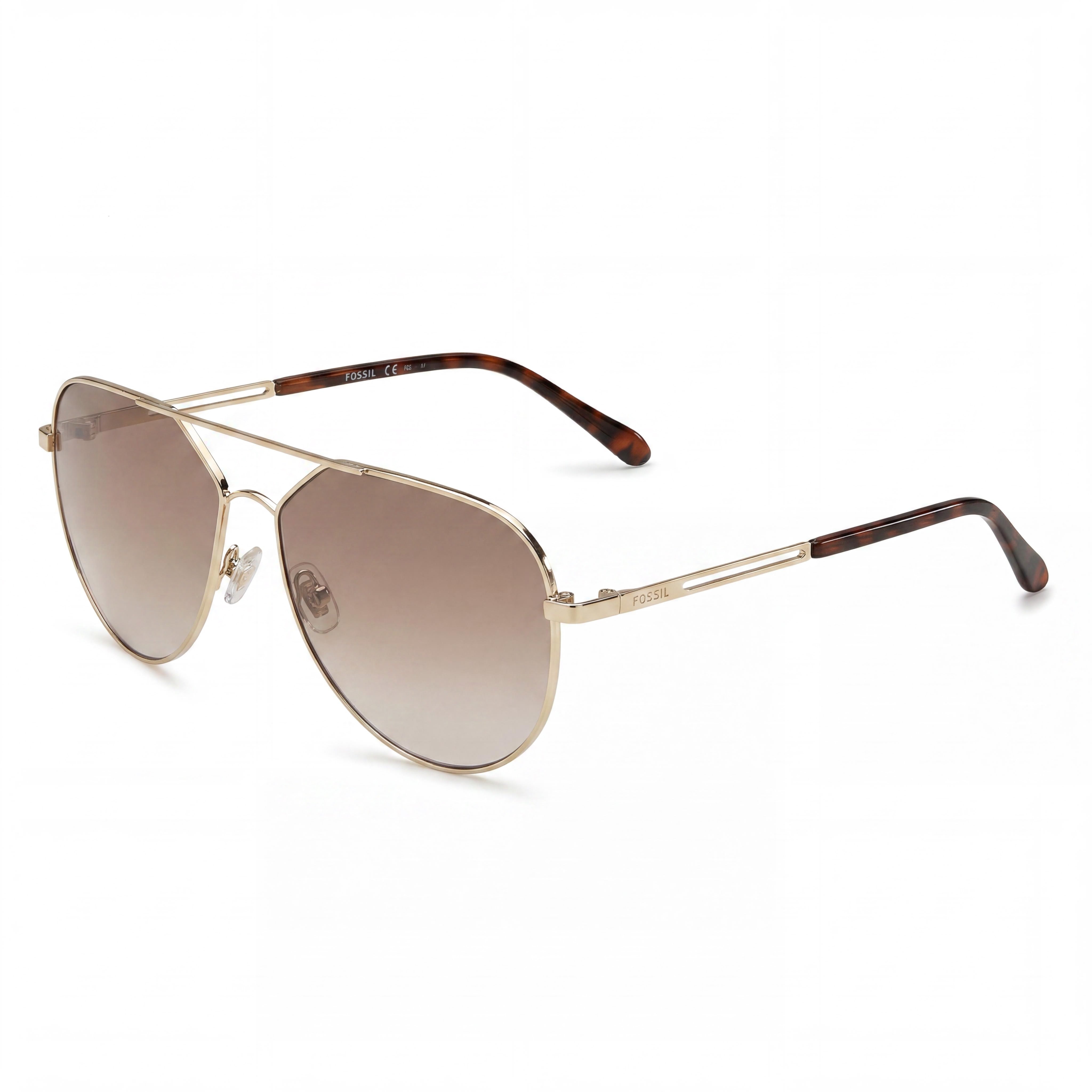 Gafas de sol FOSSIL Classic unisex con montura de acero inoxidable en dorado claro, lentes de 57 mm, puente de 13 mm, patillas de 140 mm, Photo 1