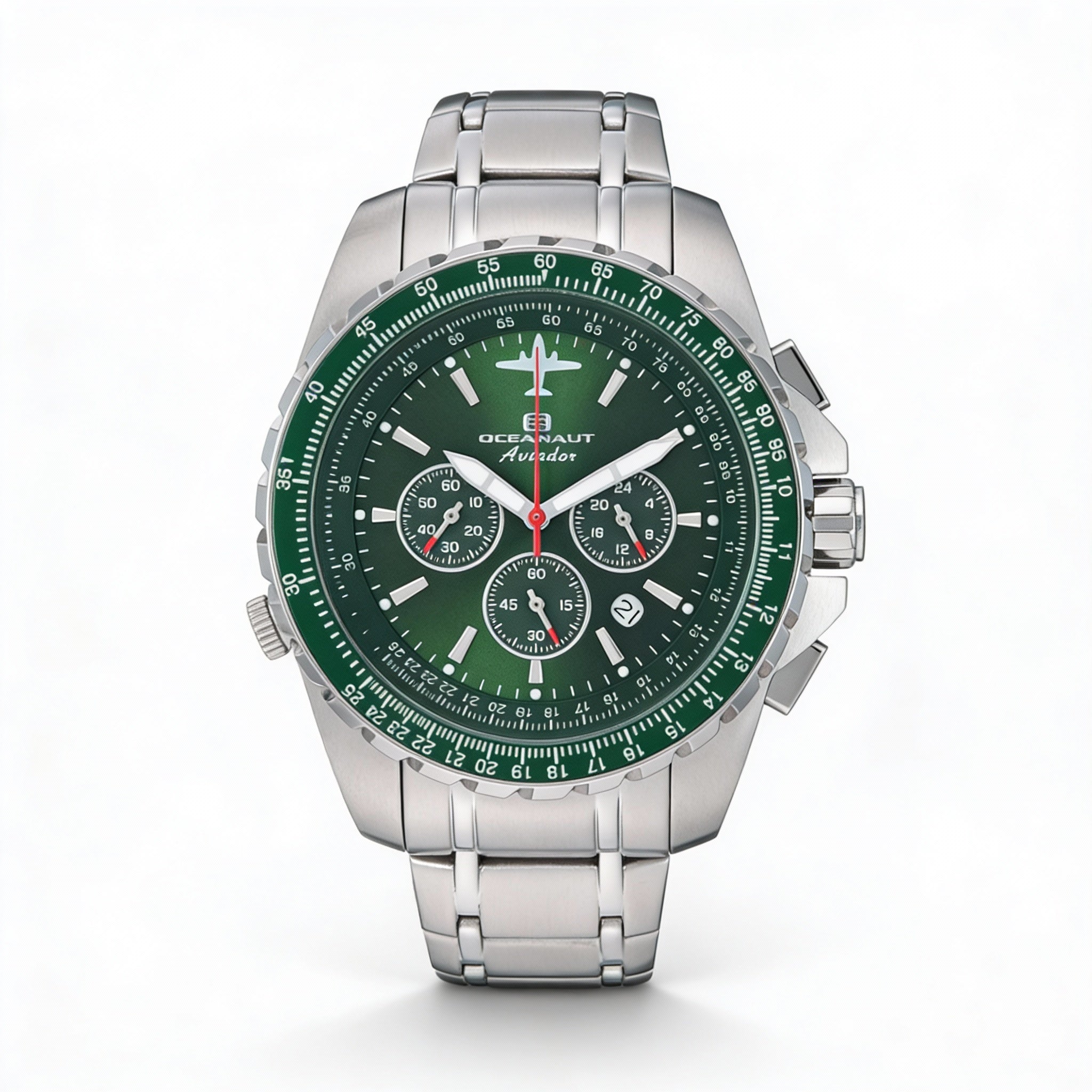 Oceanaut Aviador Pilot - Cronógrafo de cuarzo para hombre, esfera verde, acero inoxidable, 45 mm, Photo 1