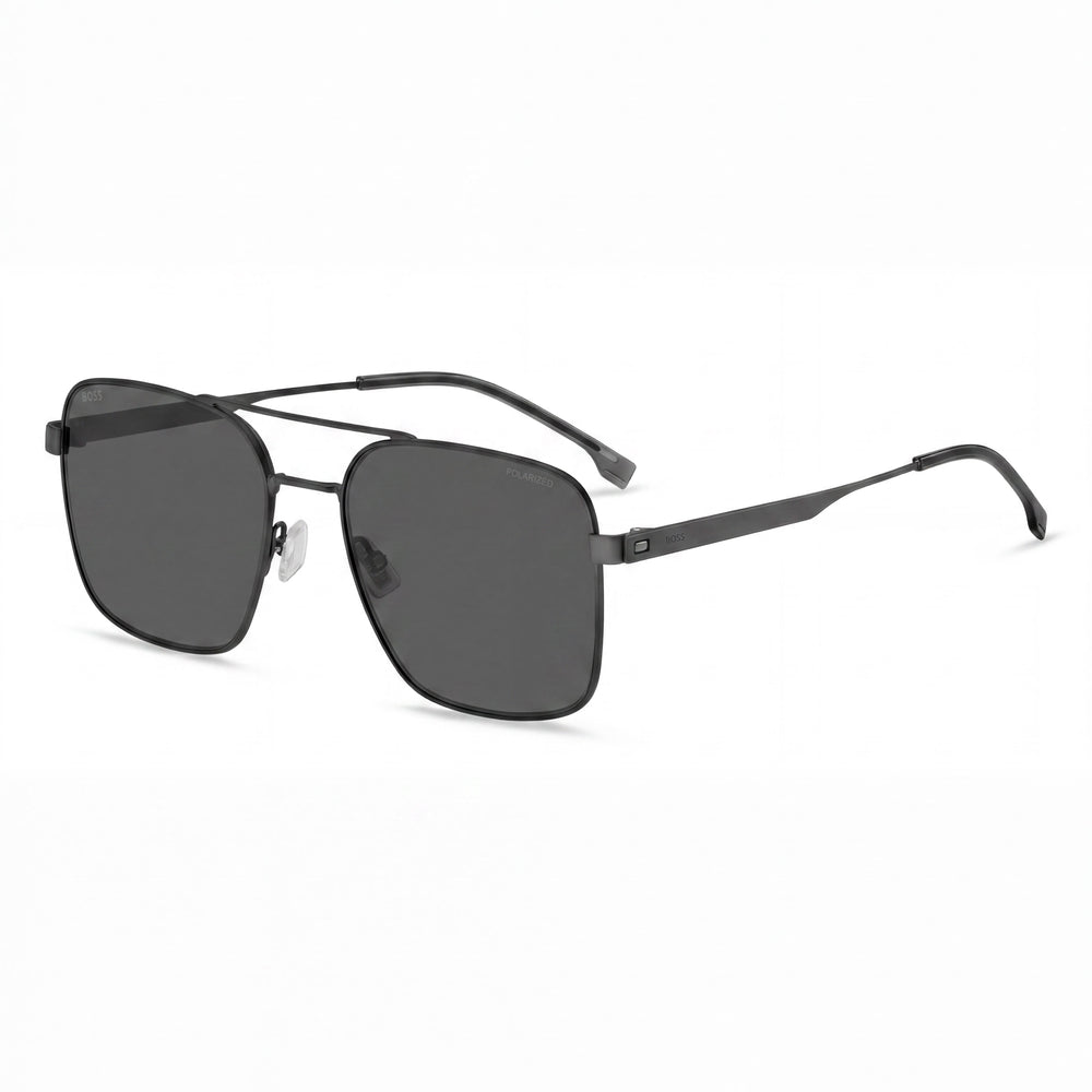 Gafas de sol de Hugo Boss para mujer, de acero inoxidable casual, color rutenio mate, lentes gris oscuro, 100% protección UV, 58 mm