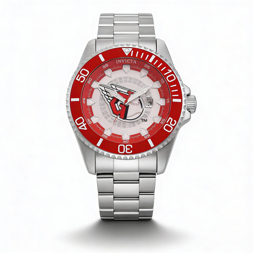 Invicta Men's 43461 MLB Cleveland Guardians Silver Stainless Steel 47mm Quartz Water Resistant Wrist Watch