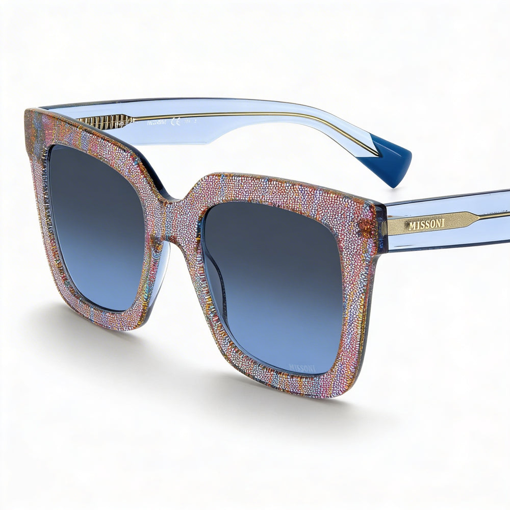 Gafas de sol M Missoni clásicas de plástico degradado para mujer, multicolor con diseño sombreado rosa azul oscuro, protección UV, 52 mm