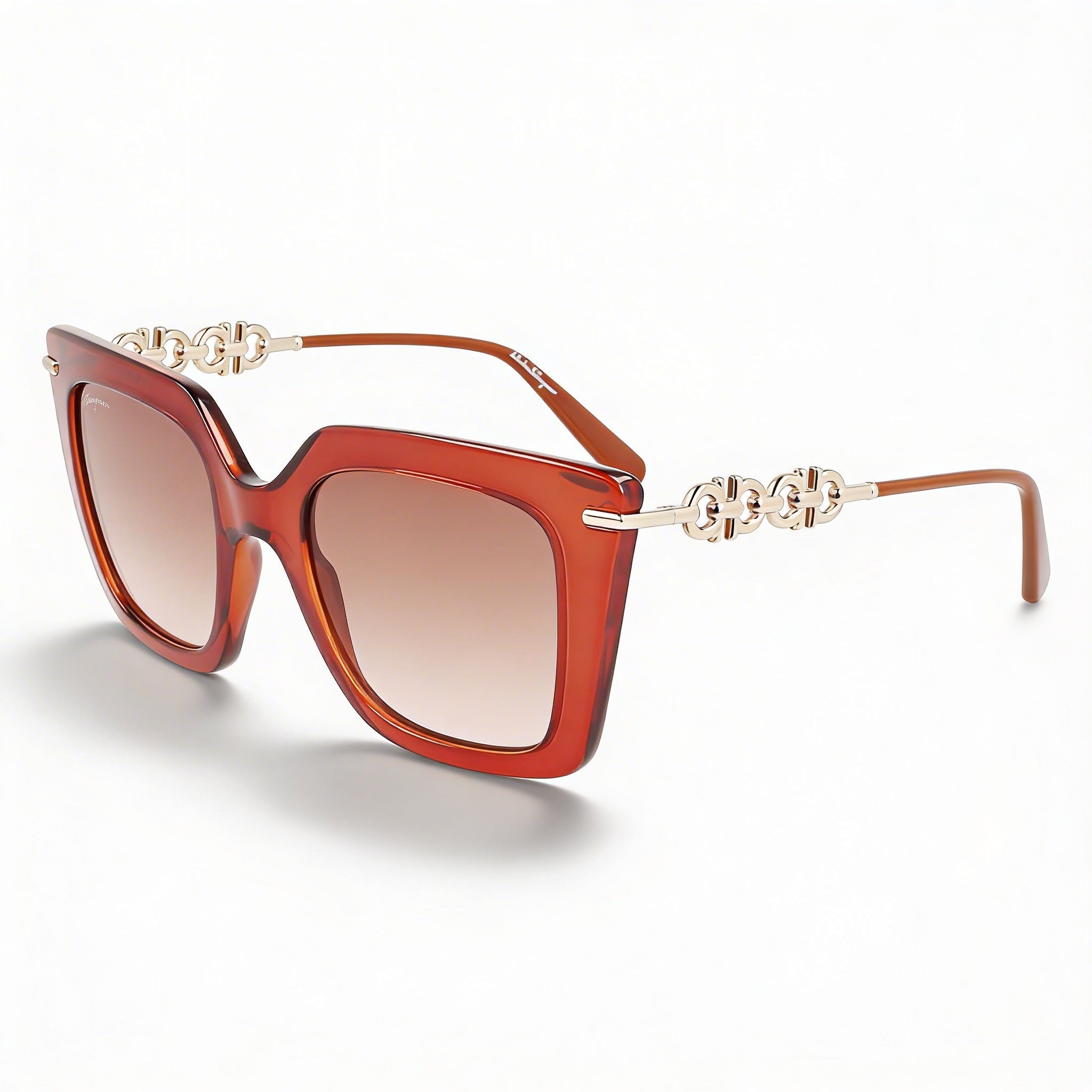 Gafas de sol de mujer Ferragamo SF1041S de montura de plástico marrón transparente con forma de mariposa y lentes degradadas marrones de 51 mm, Photo 1