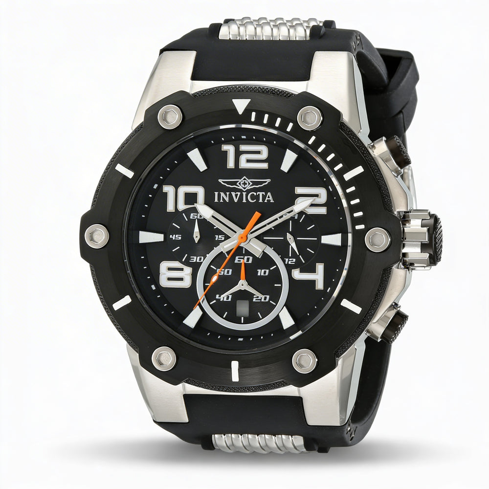 Invicta Speedway Men's Chronograph Two-Tone Black Stainless Steel Case, Black Dial, Stainless Steel & Rubber Strap Watch 51mm