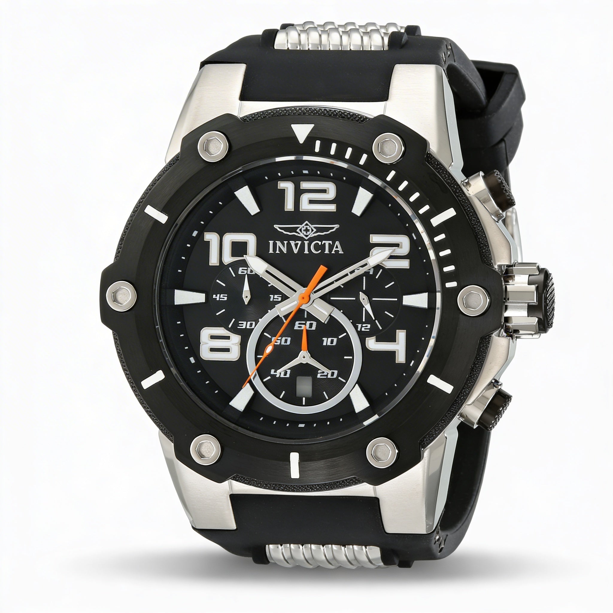 Reloj cronógrafo Invicta Speedway para hombre, caja de acero inoxidable negra de dos tonos, esfera negra y correa de acero inoxidable y caucho, 51 mm., Photo 1