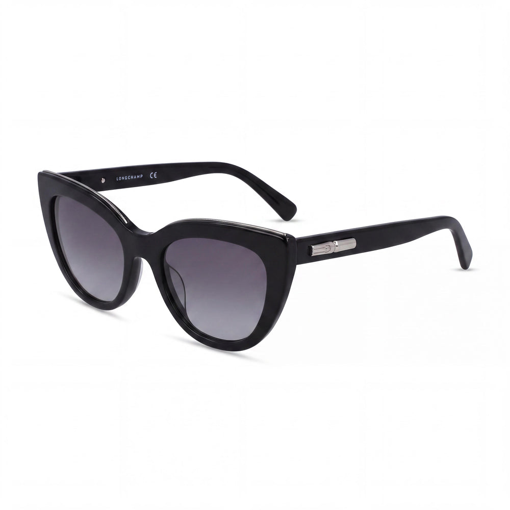 Gafas de sol de mujer Longchamp LO686S con montura de acetato negro tipo ojo de gato y lentes grises de 51 mm con protección UV