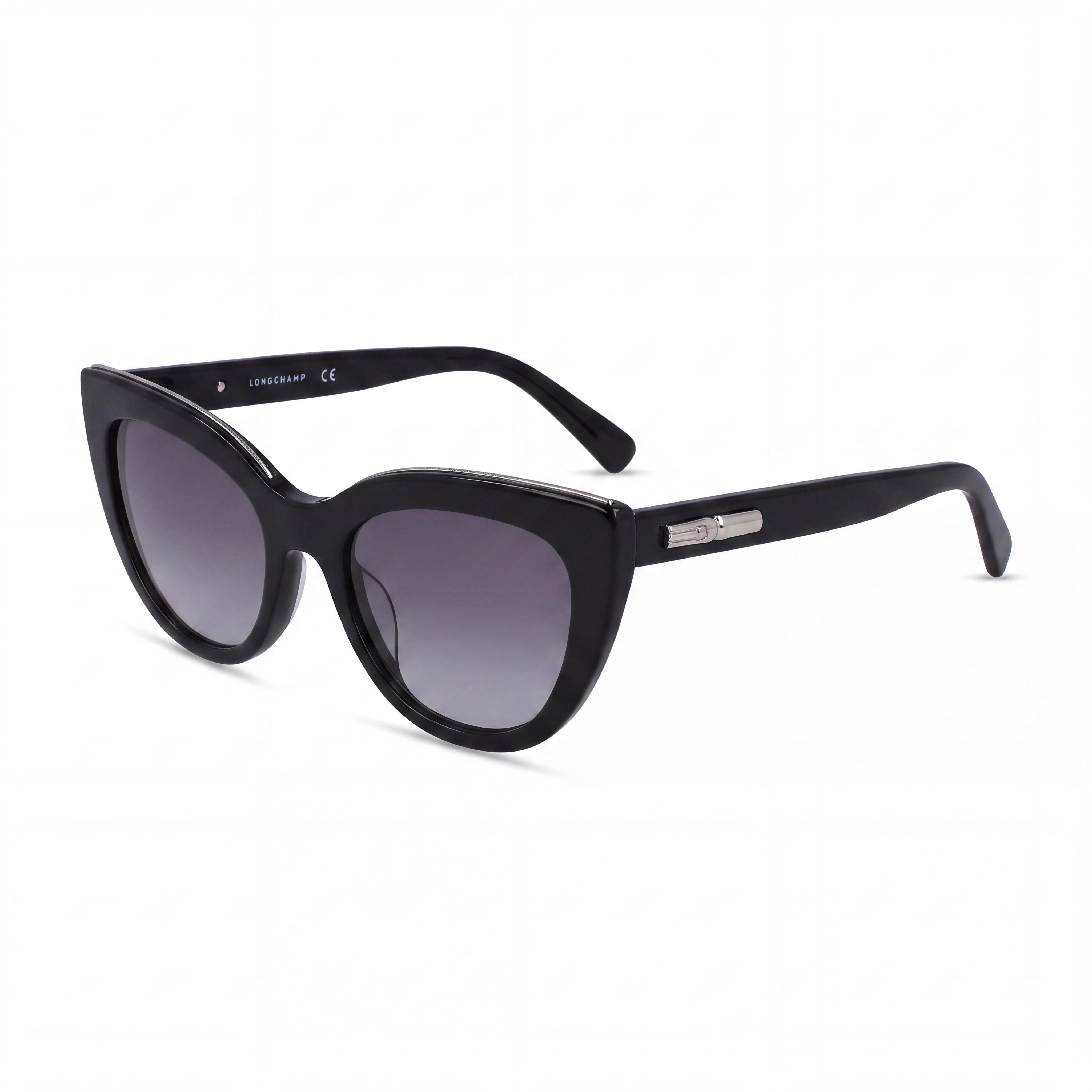 Longchamp LO686S Women's Cat Eye Black Acetate Frame Sunglasses with UV Protection, Grey Lenses 51mm, Photo 1