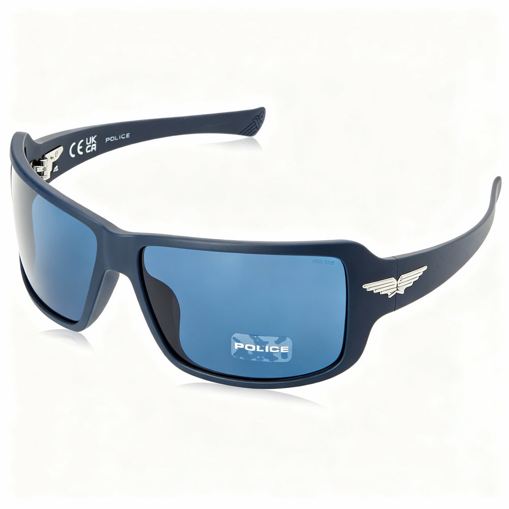 Gafas de sol Police Tailwind 5 para hombre, estilo casual, con montura inyectada, azul mate, lentes de policarbonato azul, protección UV400, 65-14-115