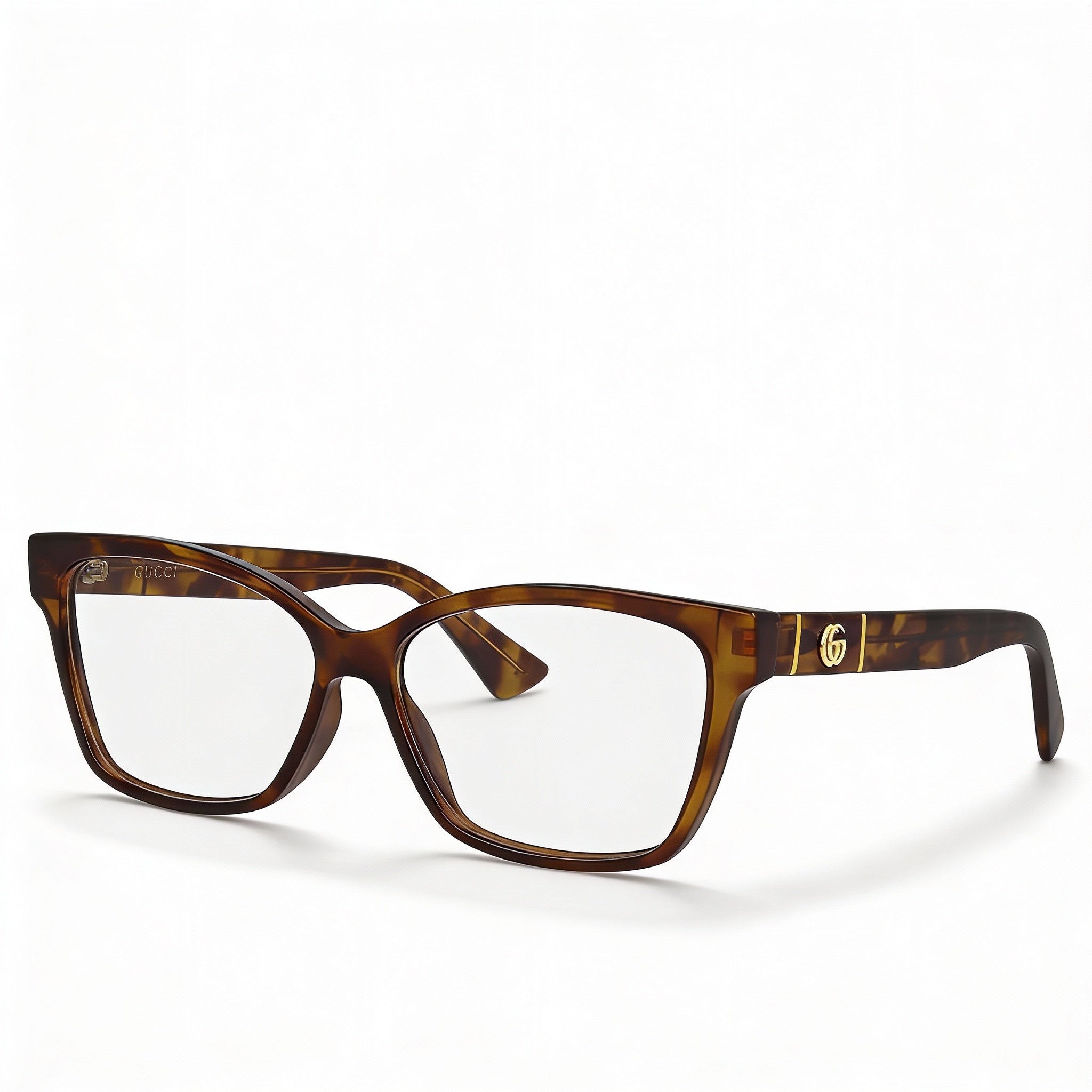 Gucci Gucci Logo Women's Havana Dark Plastic Full Rim Rectangular Rx-able Eyeglasses with Clear Lens 55-14, Photo 1