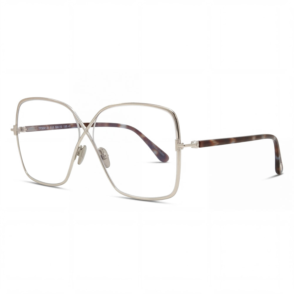 Tom Ford Ft5841-b Women's Shiny Palladium Metal Blue-Light Block Polycarbonate Eyeglasses 59mm