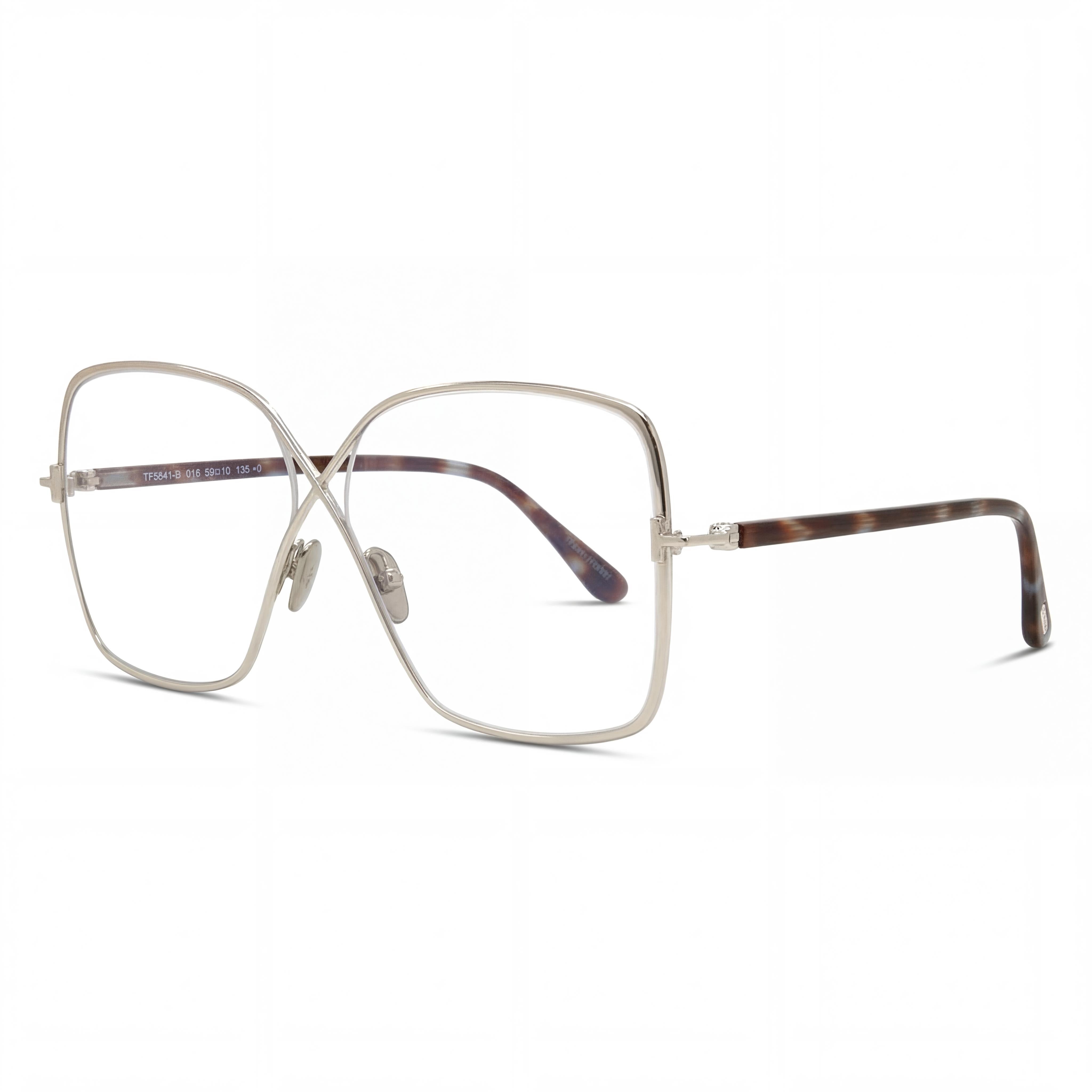 Tom Ford Ft5841-b Women's Shiny Palladium Metal Blue-Light Block Polycarbonate Eyeglasses 59mm, Photo 1