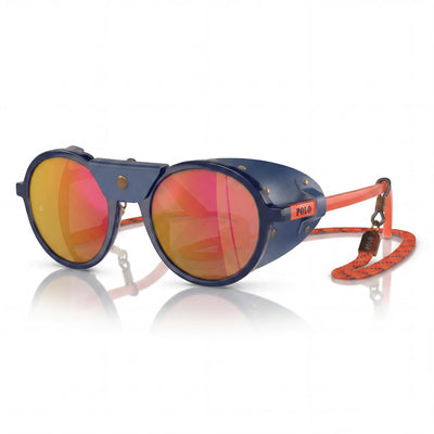 Polo Ralph Lauren Ph4216qu Universal Fit Women's Plastic Frame Shiny Navy Blue Mirrored Red UV Sunglasses 52mm