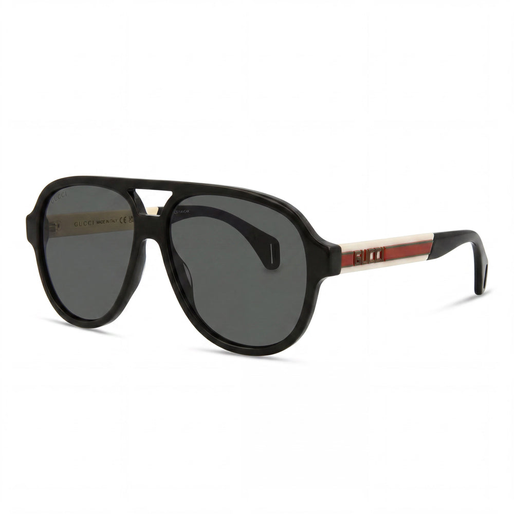 Gucci GG0463S Gafas de Sol Icono de Temporada para Hombre, Plástico Negro Blanco Gris, Lentes Grises Polarizadas UV, 58mm