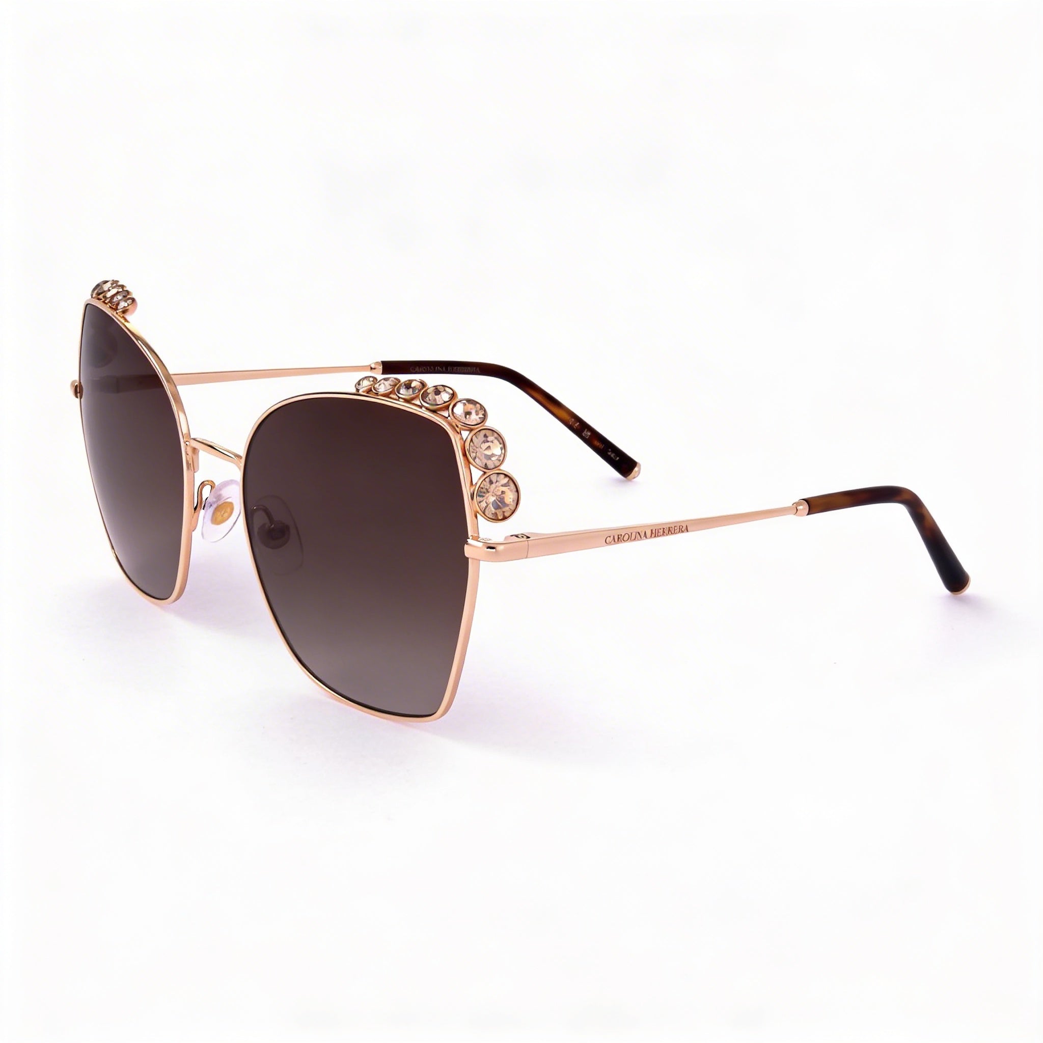 Carolina Herrera Gafas de sol casuales para mujer con protección UV de policarbonato sombreado marrón, metal oro rosa, 59 mm, Photo 1