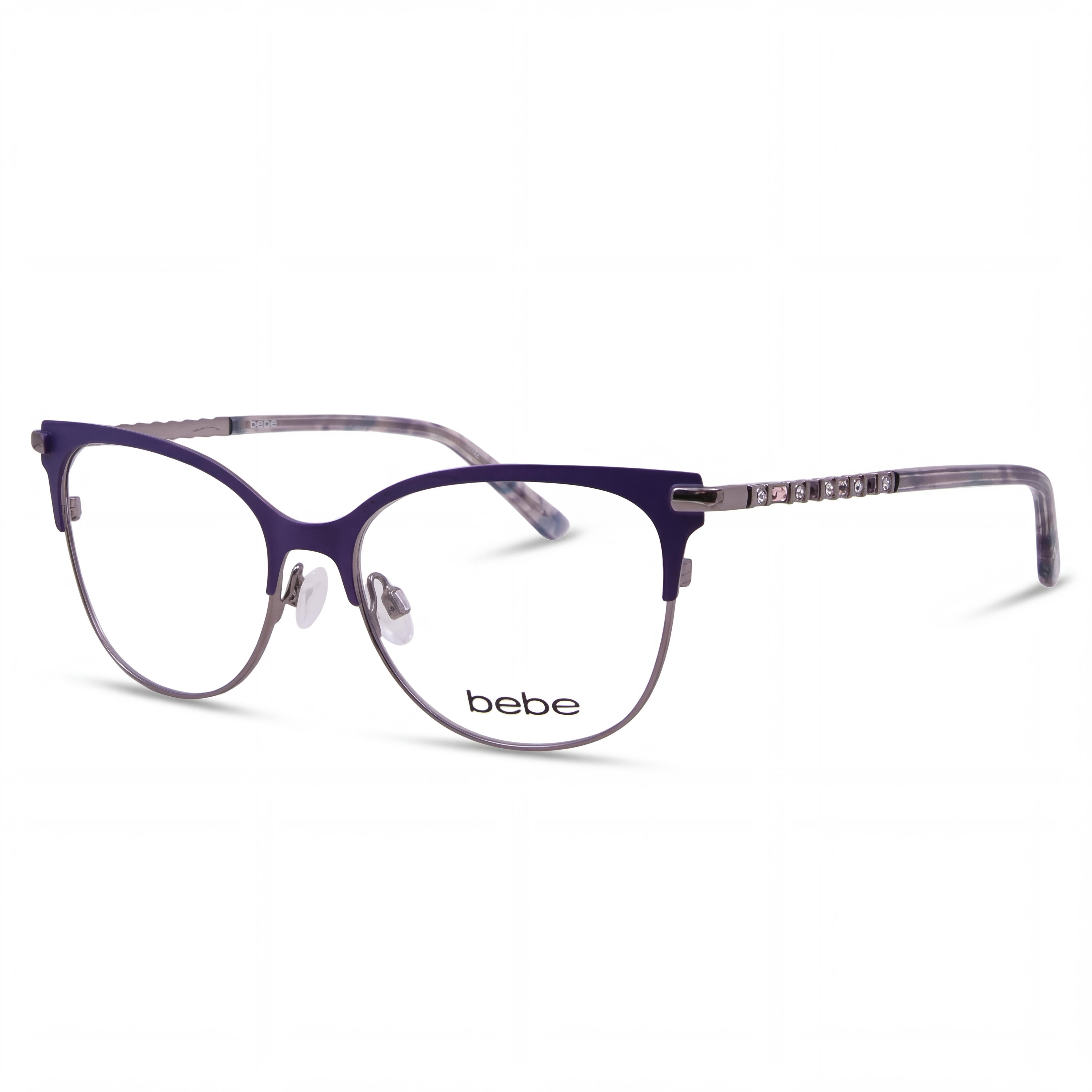 Bebe Bb5224 Women's Full Rim Cat Eye Metal Eyeglasses with Clear Demo Lenses, Plum, 55-17-140mm, Photo 1