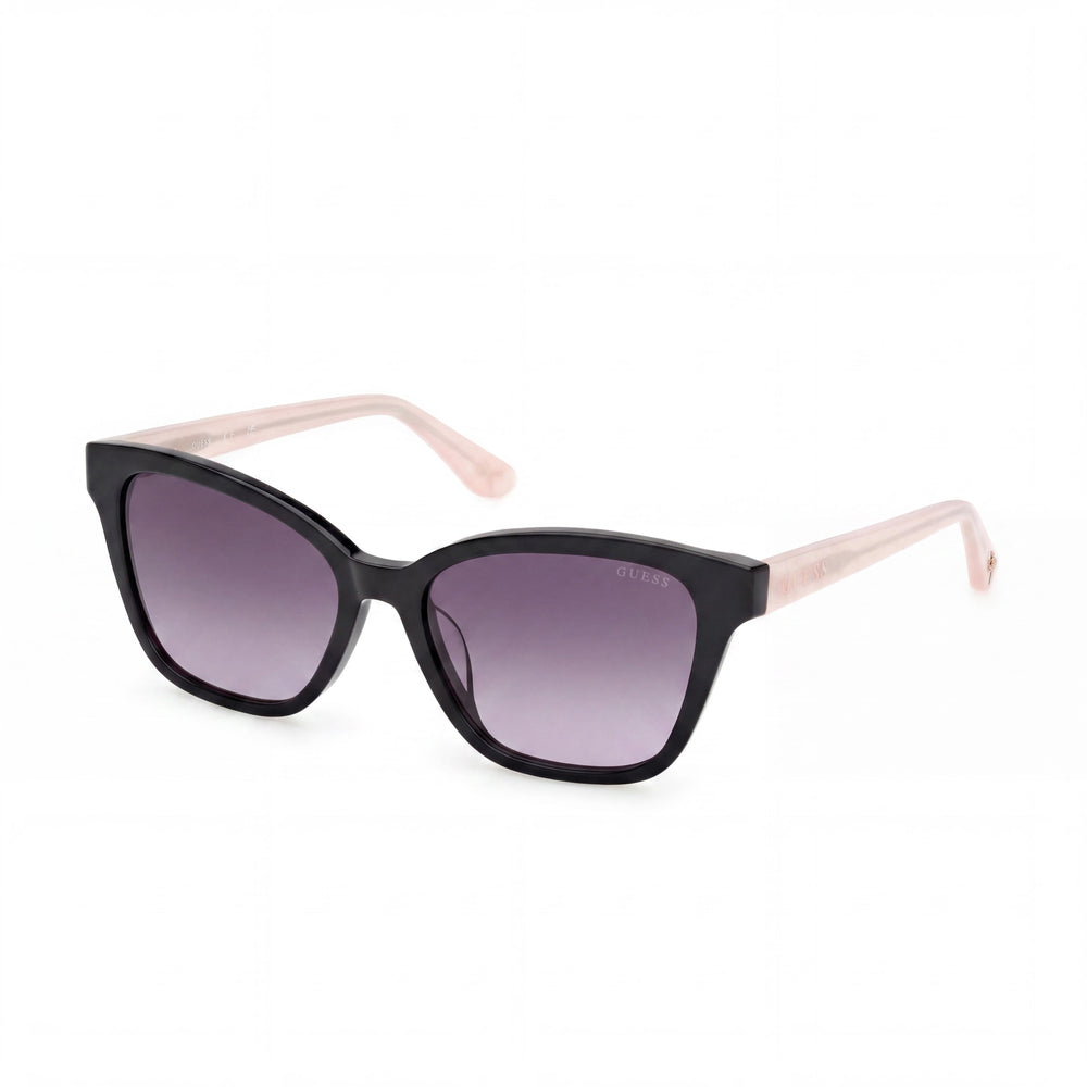 GUESS Pink Ribbon Square Plastic Sunglasses, Women's Black Acetate Frame, UV Protected Smoke Gradient Lenses 56mm