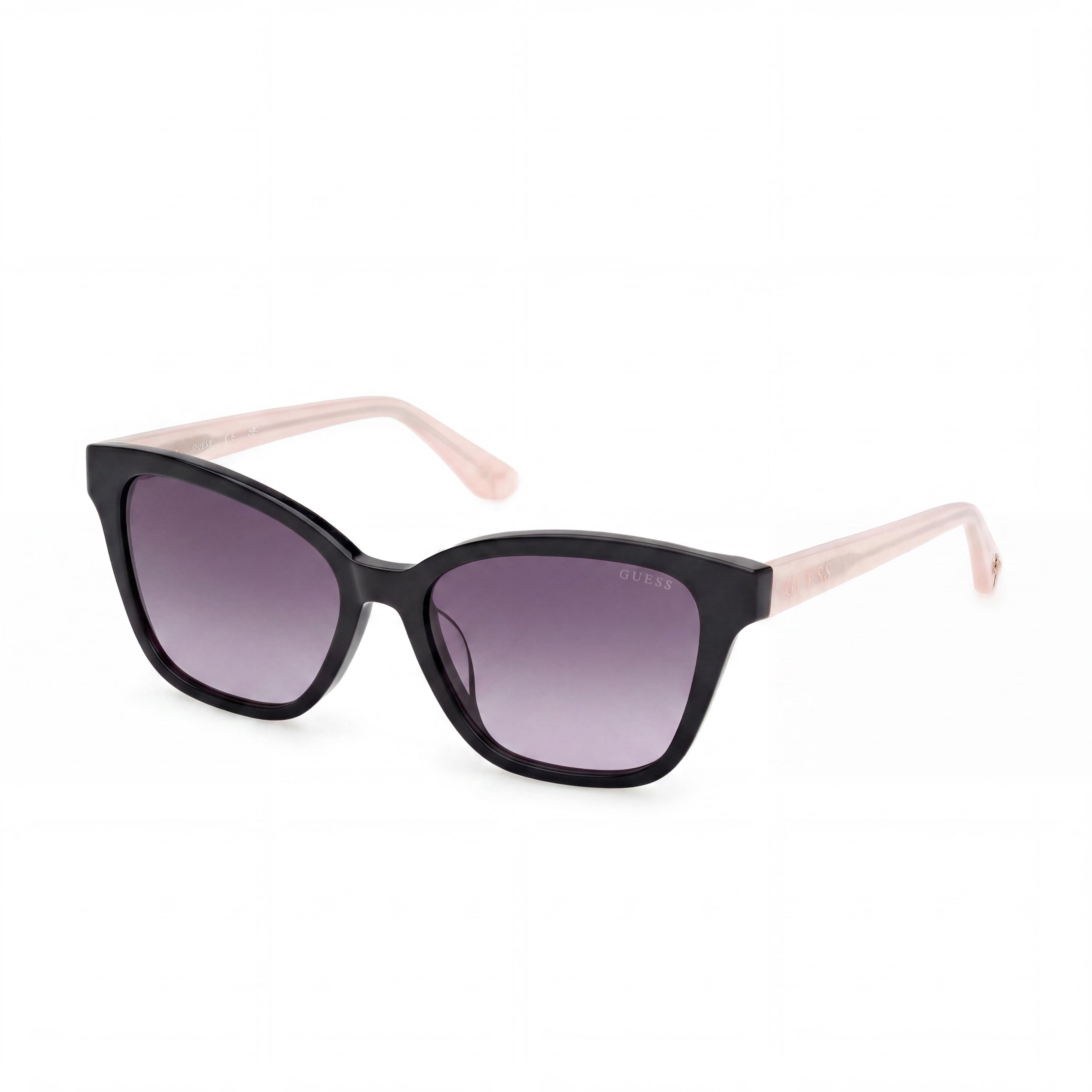 GUESS Pink Ribbon Square Plastic Sunglasses, Women's Black Acetate Frame, UV Protected Smoke Gradient Lenses 56mm, Photo 1
