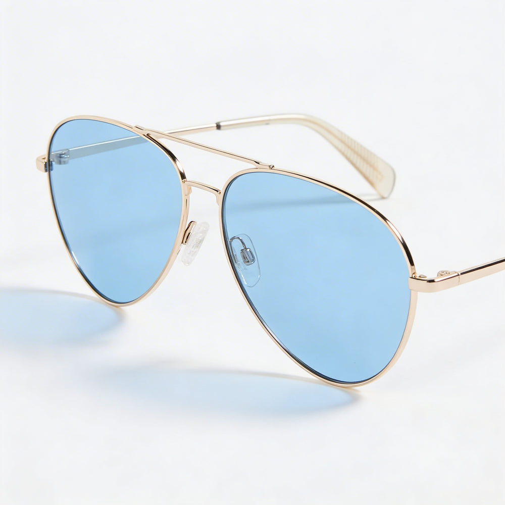 Gafas de sol clásicas Rag & Bone estilo aviador para mujer, de metal dorado y beige, con lentes azules, ajustables, 54 mm