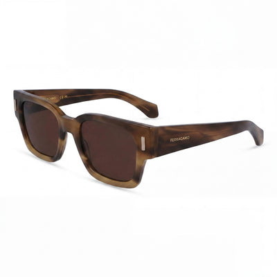 Salvatore Ferragamo Sf2010s Men's Striped Khaki Brown Acetate 100% UV Protection Eyewear 52mm