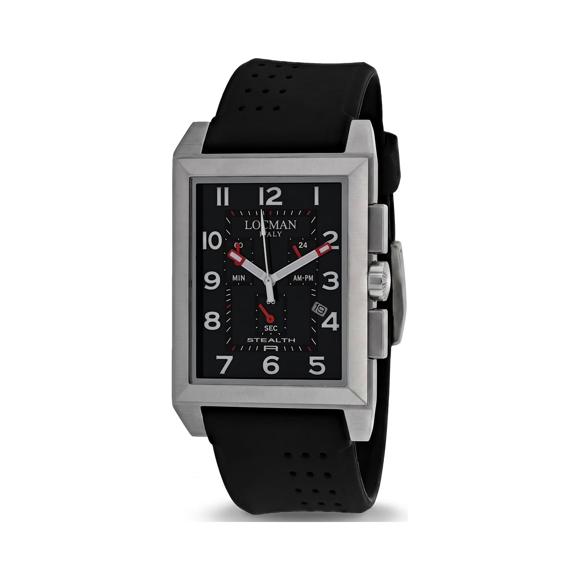 Locman 242BK2BK Men's Quartz Movement Black Dial Stainless Steel Silicone 5 ATM Water Resistant Watch, Photo 1