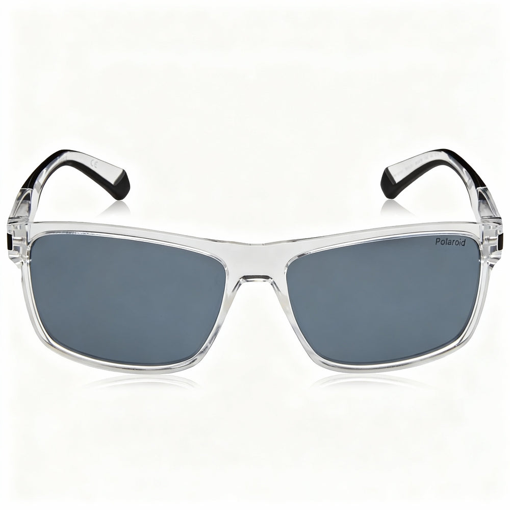 Polaroid Rectangular Crystal Polycarbonate Polarized Unisex Sunglasses, Crystal Black, Grey Mirror Silver Lenses, 58mm