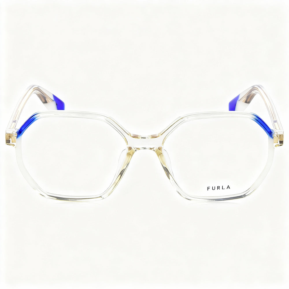 Furla Classic Women's Acetate Eyeglasses, Shiny Transparent Beige, 53mm (Demo Lenses)