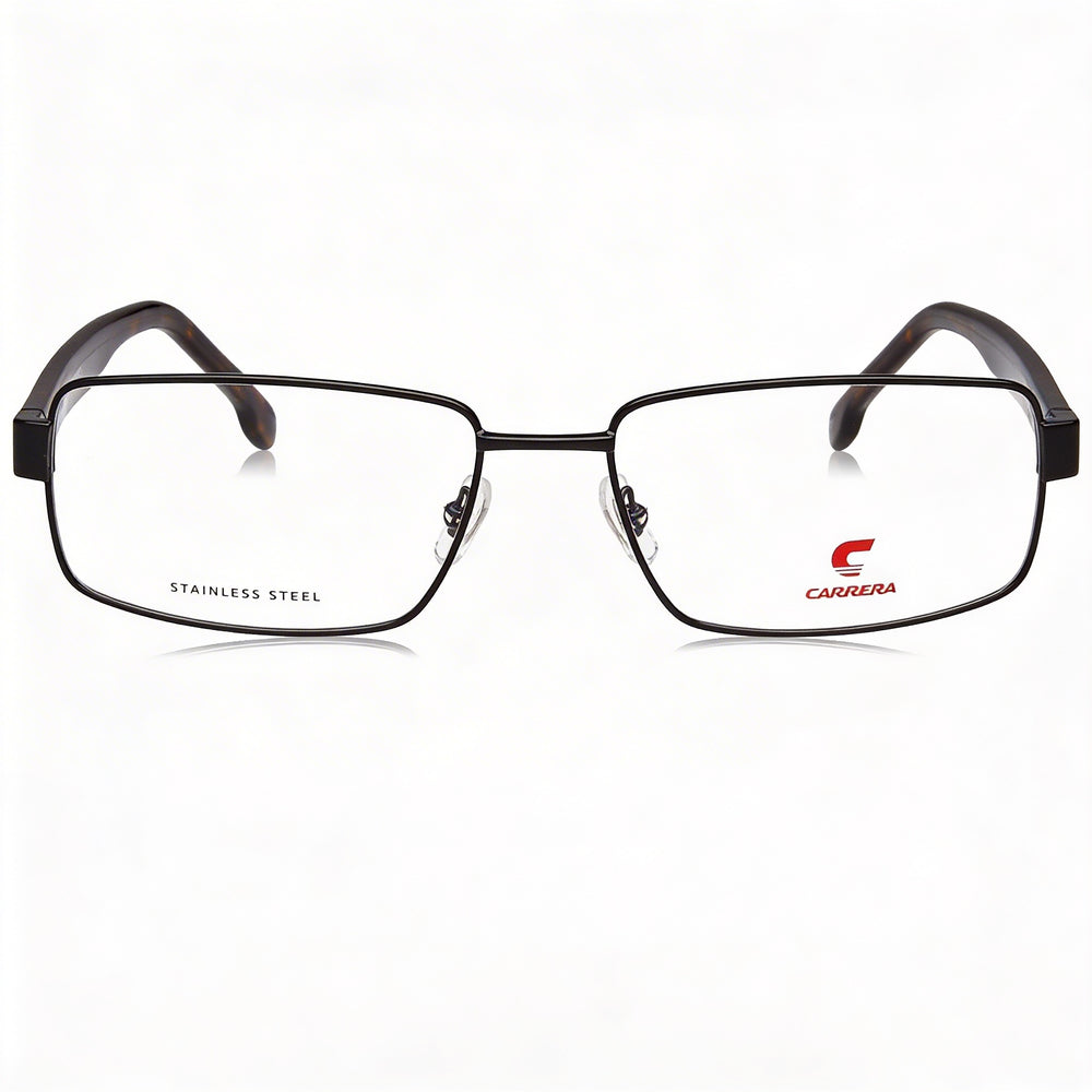 Gafas unisex Carrera 8887 de estilo moderno con montura de acero de aleación, color negro, ancho de lente de 57 mm