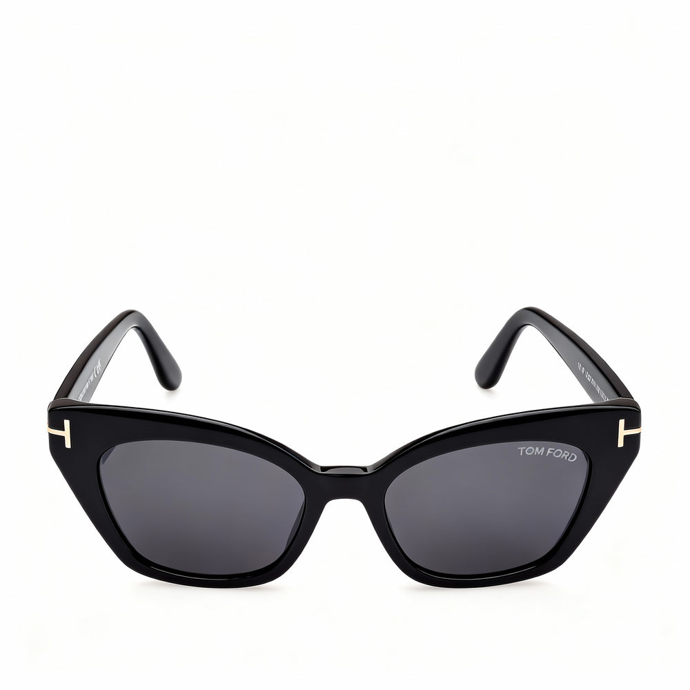 Tom Ford Juliette FT1031 - Gafas de sol para mujer, diseño ojo de gato, acetato negro brillante, lentes ahumados degradados, no polarizadas, 52 mm