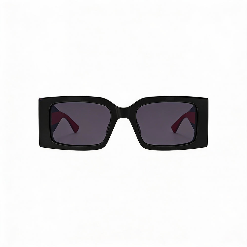 Gafas de sol rectangulares modernas Gucci para mujer con montura de plástico negra, azul y roja, lentes violetas de 52 mm