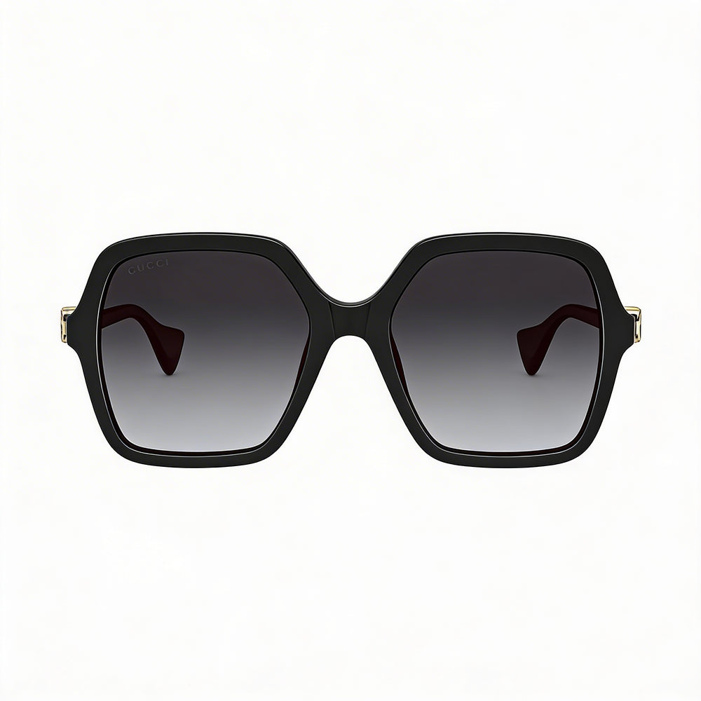 Gafas de sol Gucci Gg1072s-001 de mujer, de plástico negro, montura completa cuadrada, con protección UV y lentes grises degradadas, 56 mm