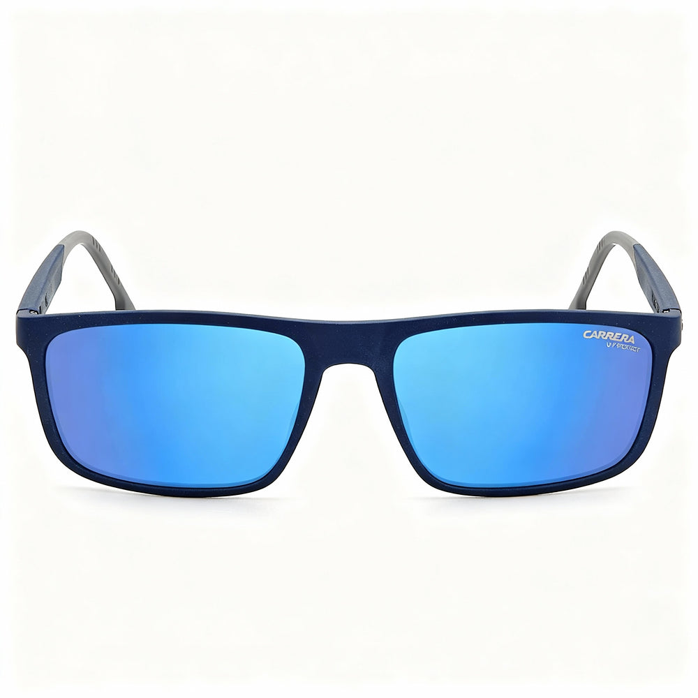 Carrera 8047/S Unisex Lightweight Polyamide Rectangle Asian Fit Blue Sunglasses, Blue Gray Mirrored Lenses, 58mm