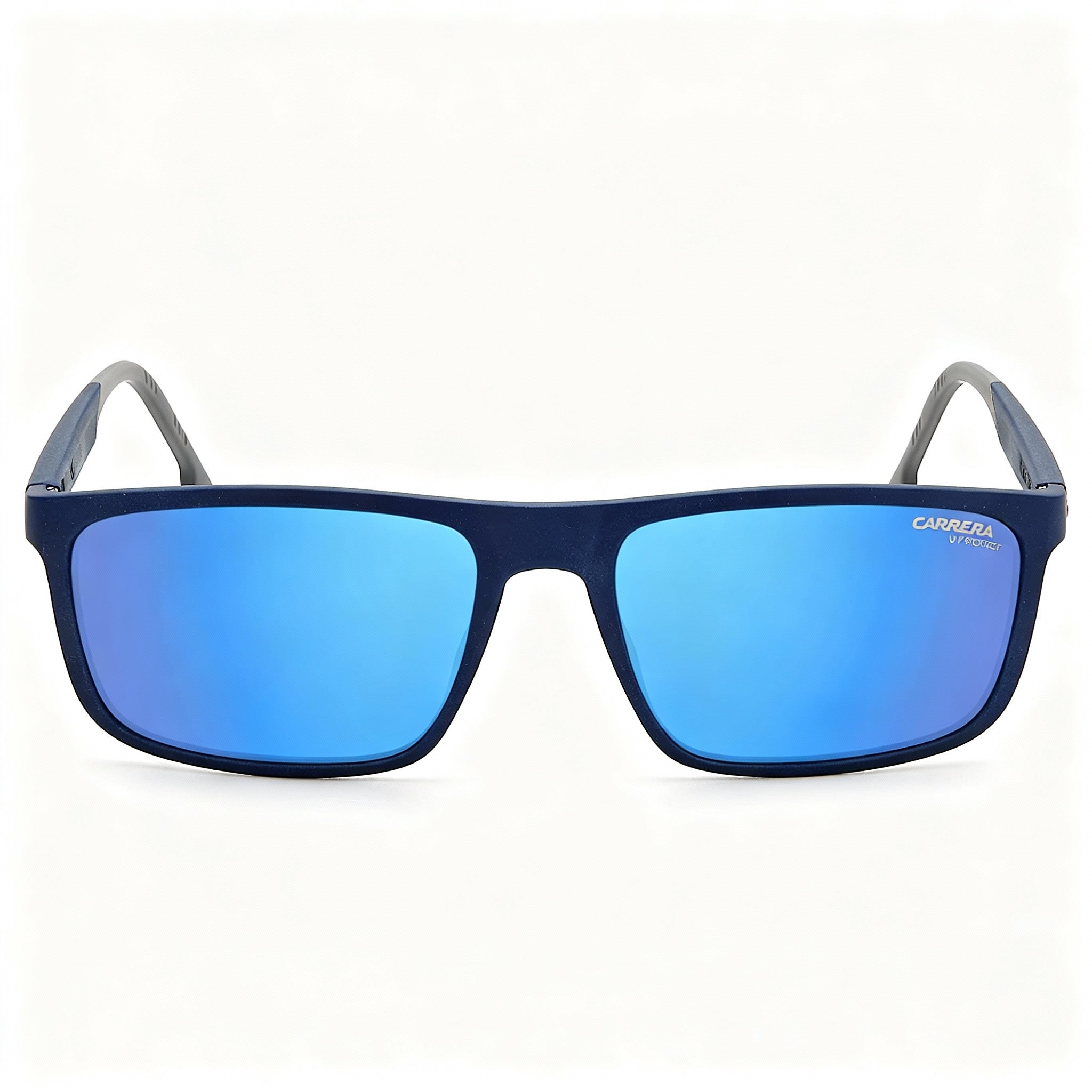 Carrera 8047/S Unisex Lightweight Polyamide Rectangle Asian Fit Blue Sunglasses, Blue Gray Mirrored Lenses, 58mm