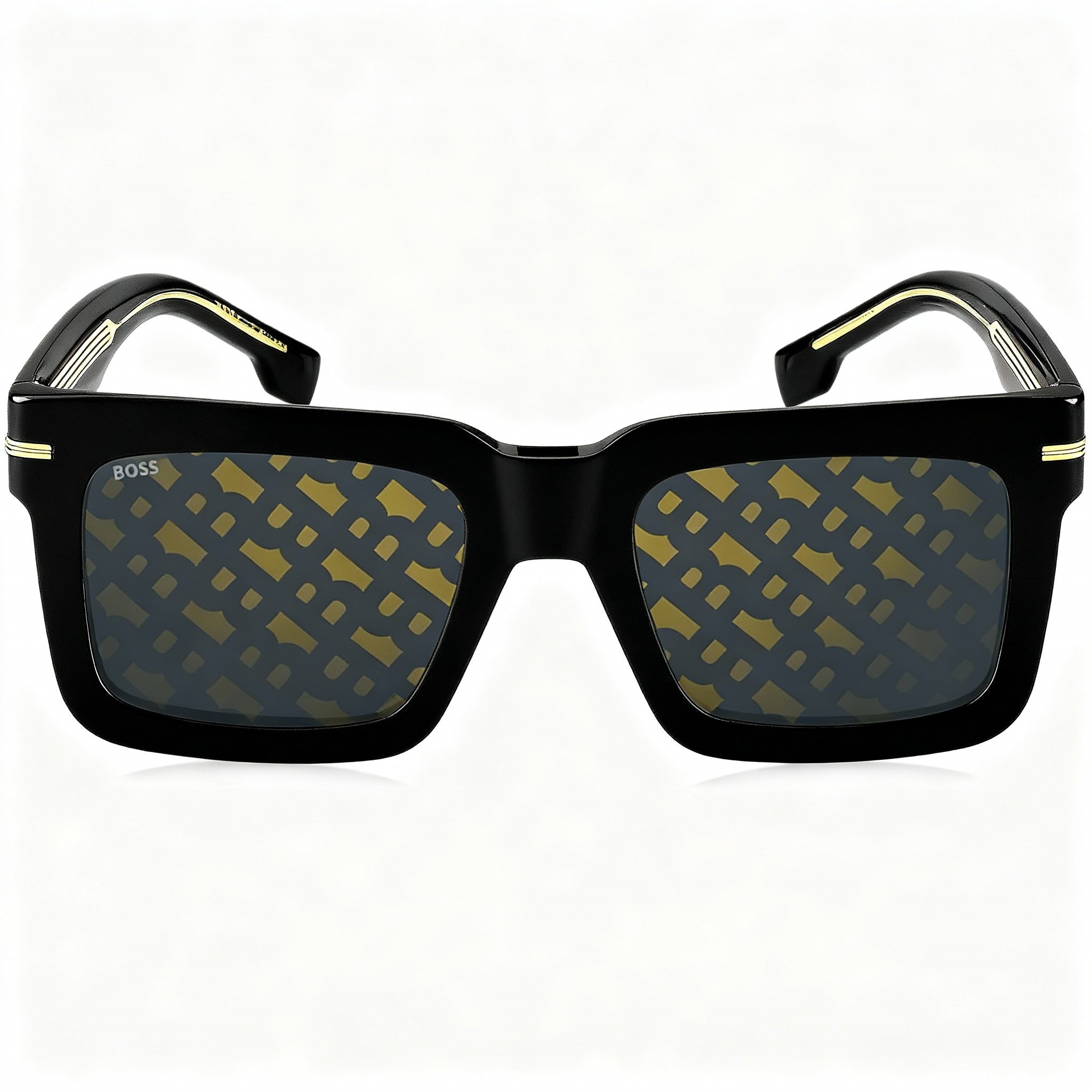 Gafas de sol Hugo Boss Modern para hombre, de acetato ecológico, con protección UV, decoración dorada en negro y lentes doradas de 51 mm, Photo 2