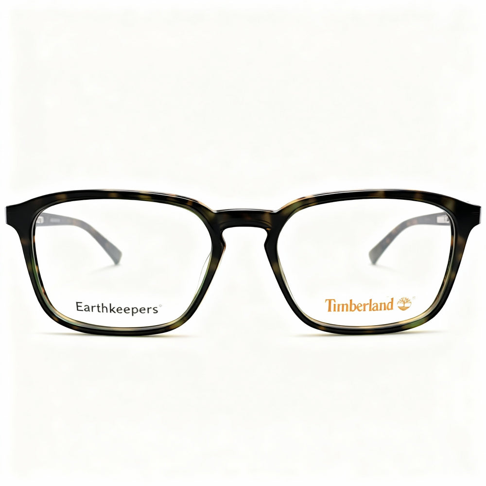 Timberland Men’s Casual Blue Light Blocking Eyeglasses, Dark Green Plastic Frame, Transparent Non-Polarized Lenses, 53mm