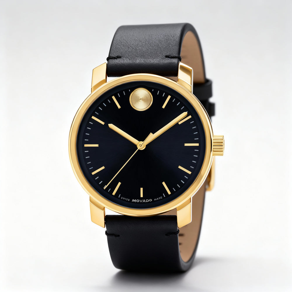 Reloj Movado Bold para hombre, resistente al agua, con caja de acero inoxidable chapado en oro claro iónico y esfera azul marino, correa de piel azul marino