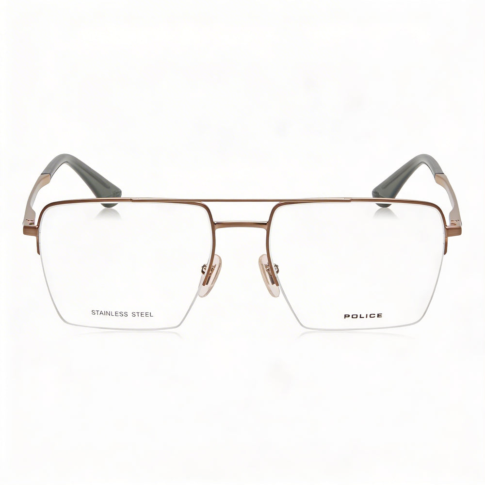 Police classical Men's Shiny Satin Bronze Metal Frame Eyeglasses - Lens 55mm, Bridge 18mm, Temple 145mm