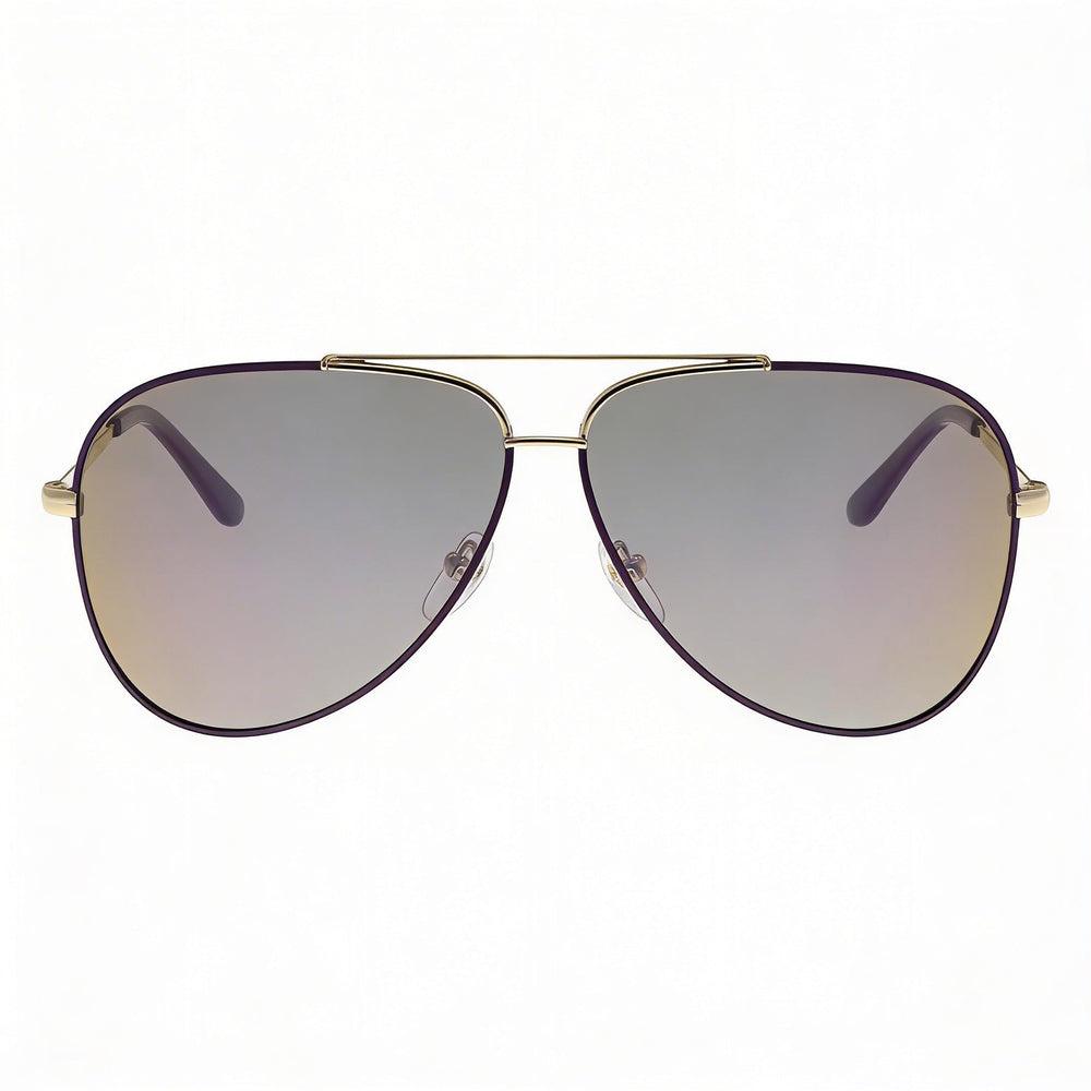 Ferragamo Women's Aviator Metal Light Gold Purple Enamel Sunglasses Purple Mirror Lens 60mm UV Protected