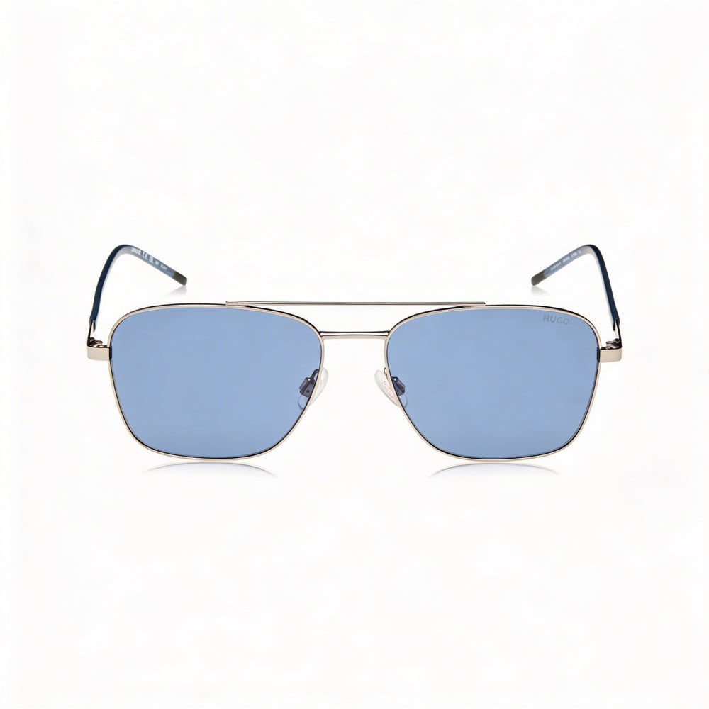 HUGO Modern Men's Pilot Metal Ruthen Sunglasses with Matte Ruthenium Stainless Steel Lenses 57mm UV Protection
