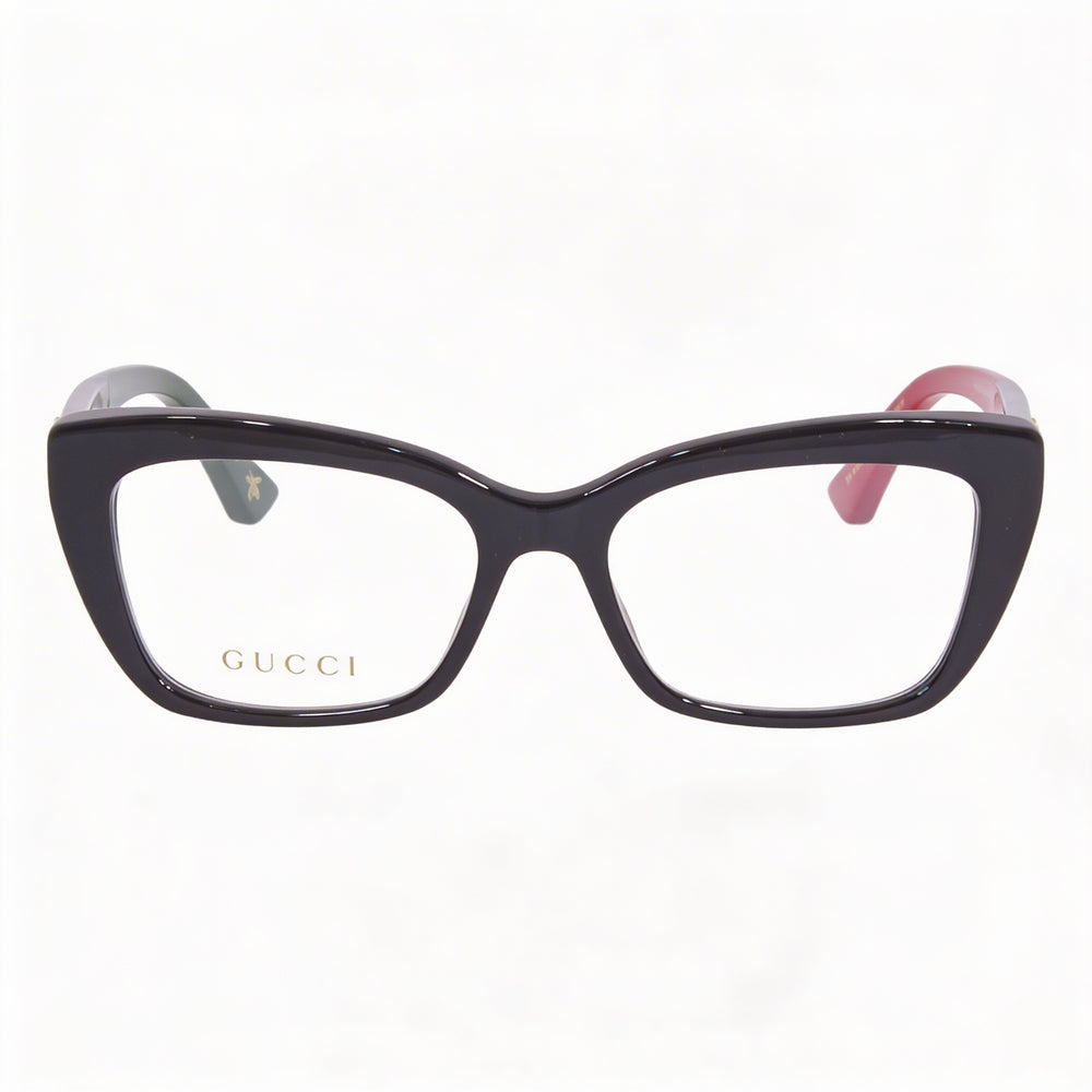 Gafas de sol Gucci GG0165ON para mujer, montura completa, diseño ojo de gato, en plástico, con logotipo en negro, rojo, verde y dorado, lentes de 51 mm y puente de 17 mm.