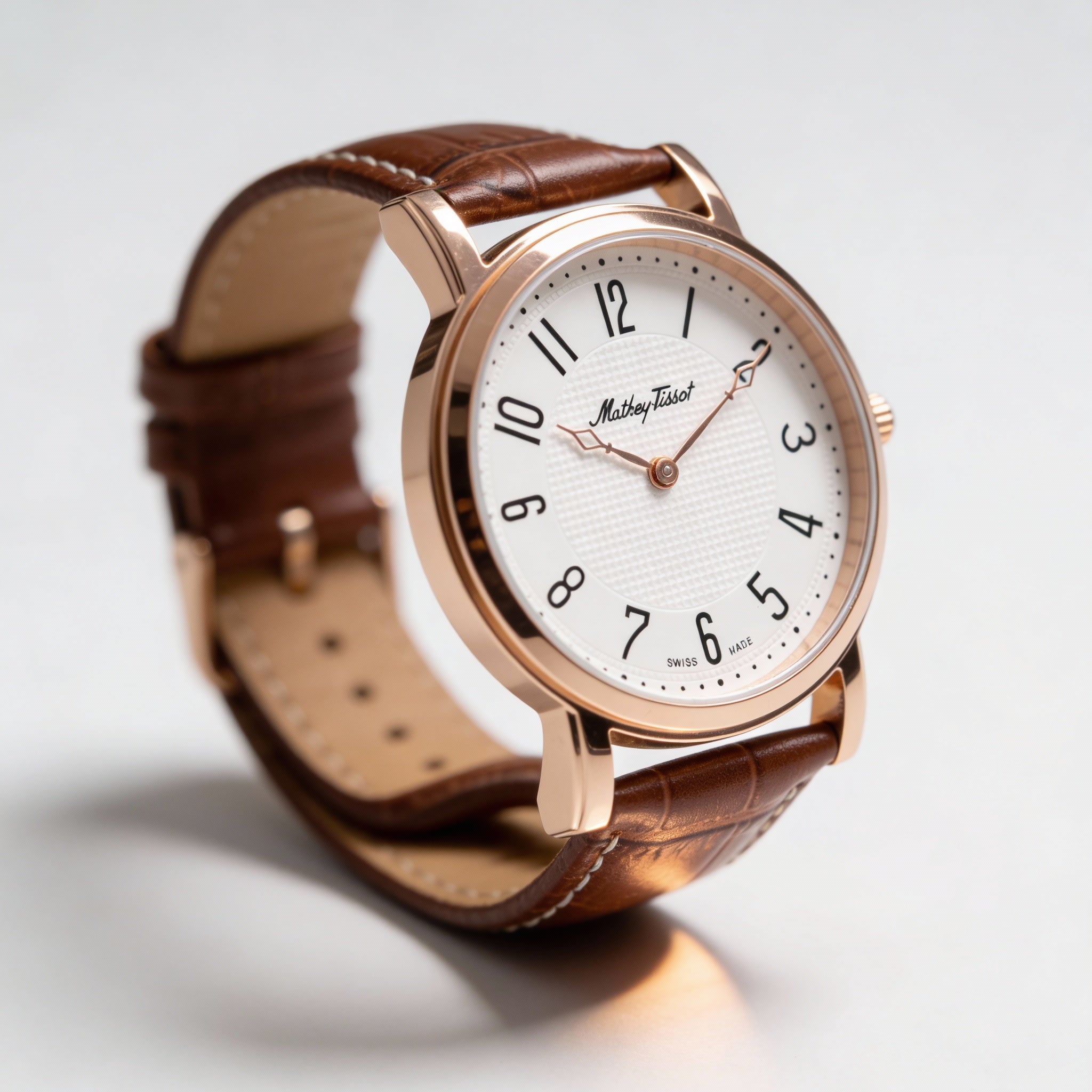 MATTHEY-TISSOT Quartz Movement Men's White Dial Stainless Steel Leather Water Resistant Round Watch, Photo 2