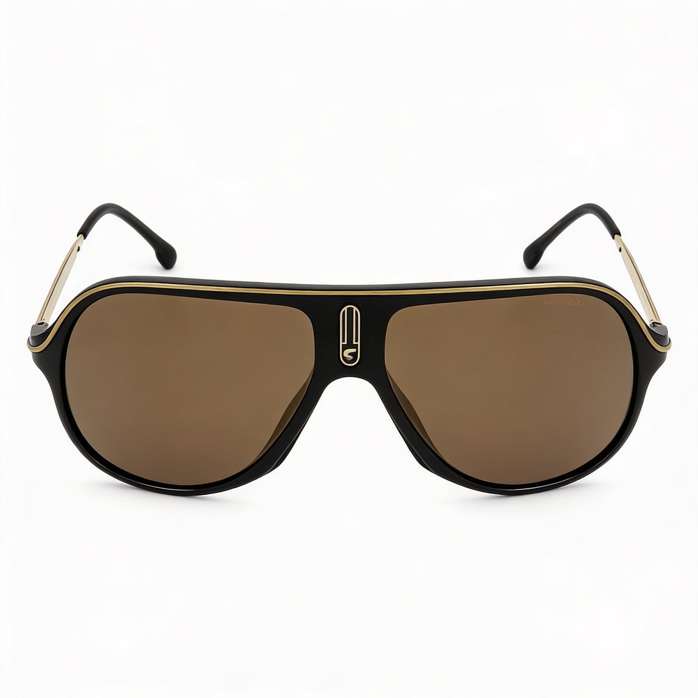Carrera Casual Unisex Black Gold Polyamide Sunglasses with Gold High Contrast UV Protection Lenses, 62mm