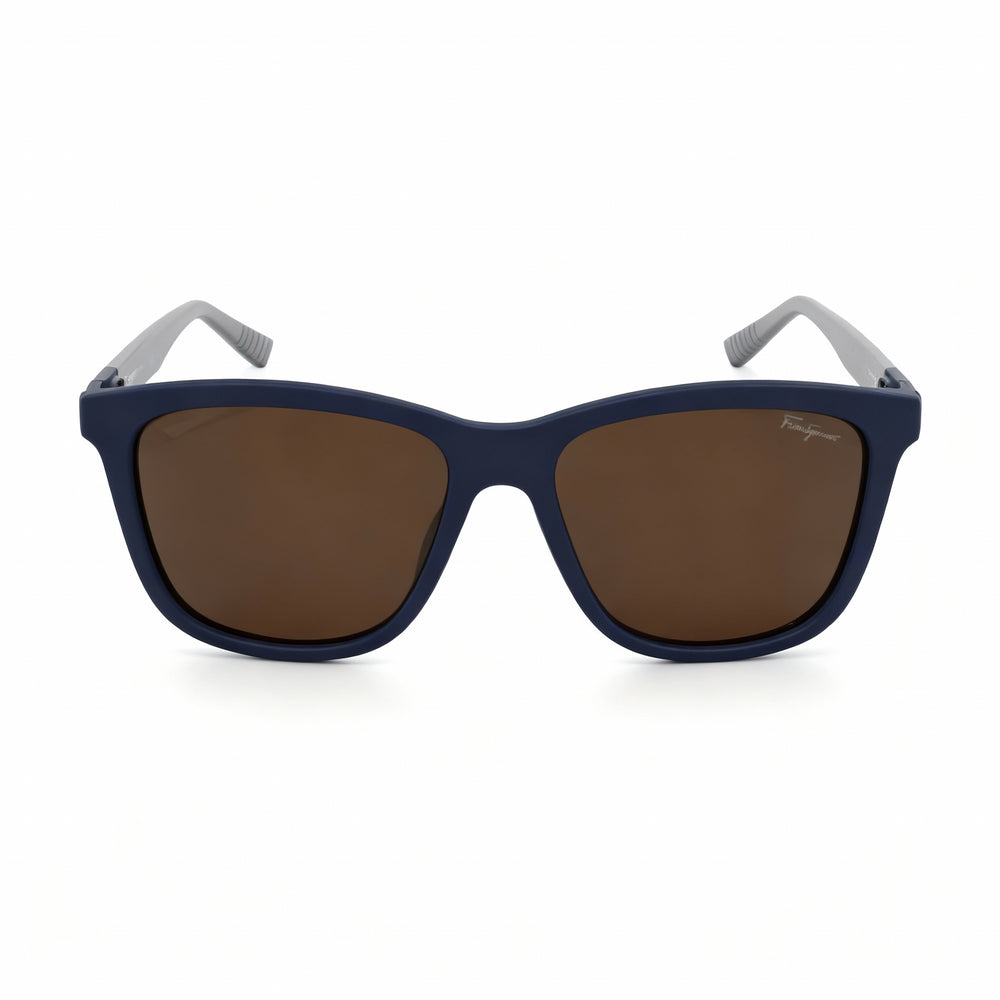 Gafas de sol unisex Salvatore Ferragamo SF998S de acetato rectangular modificado, 57 mm, montura azul mate y lentes marrones