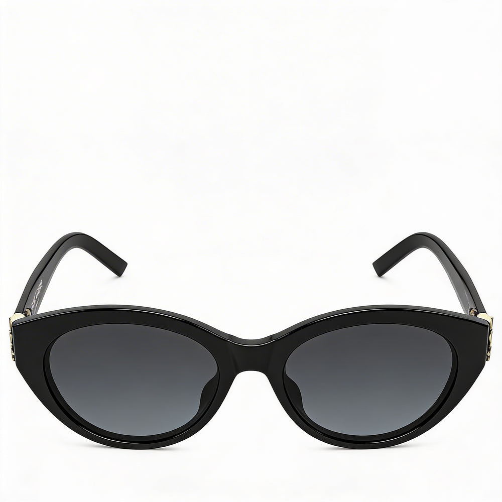 Saint Laurent Unisex Oval Black Tortoise Frame Sunglasses with Grey Polarized Lenses and UV Protection