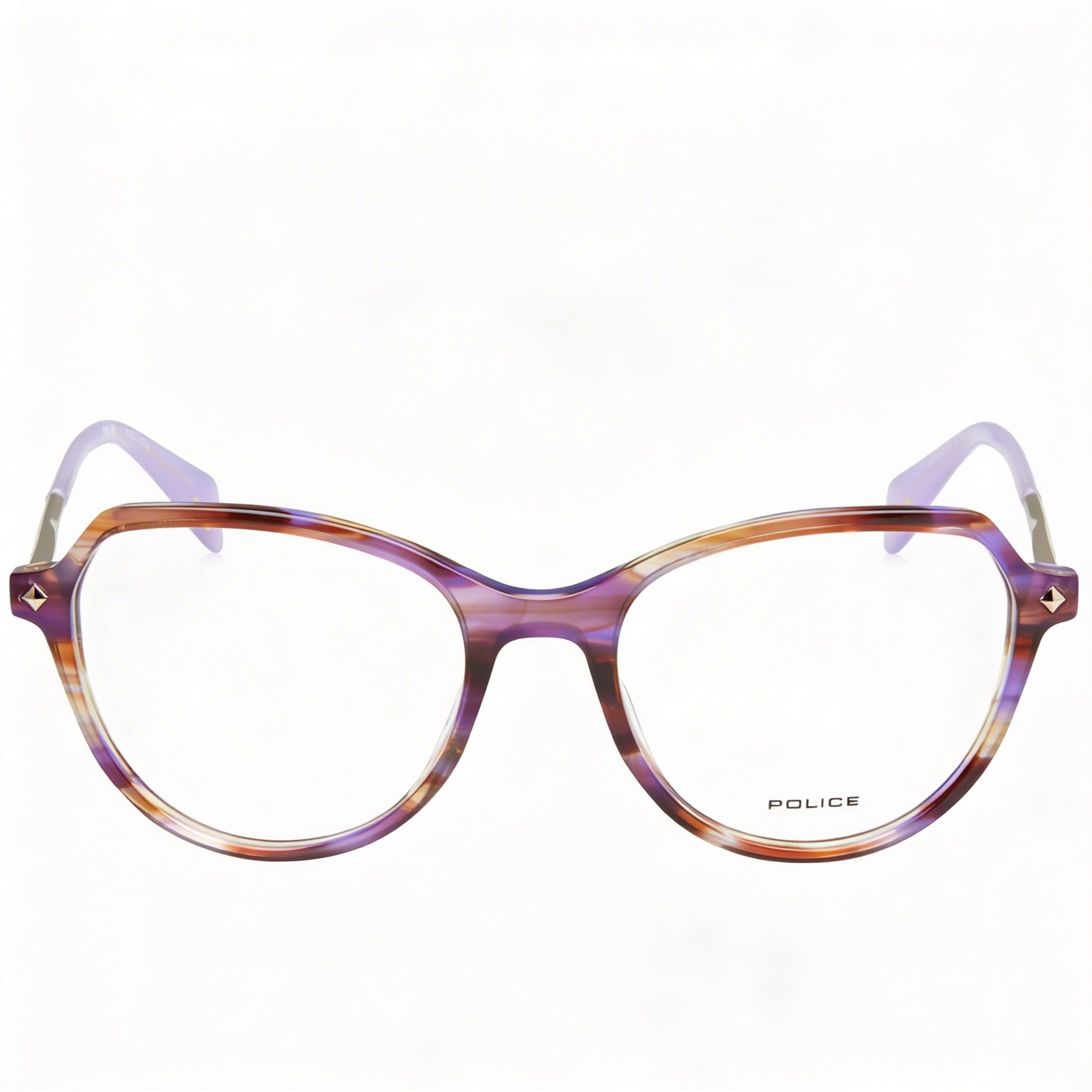 Police Casual Men's Brown Purple Striped Acetate Eyeglass Frames with 52mm Lens, 18mm Bridge, 140mm Temple, Photo 2