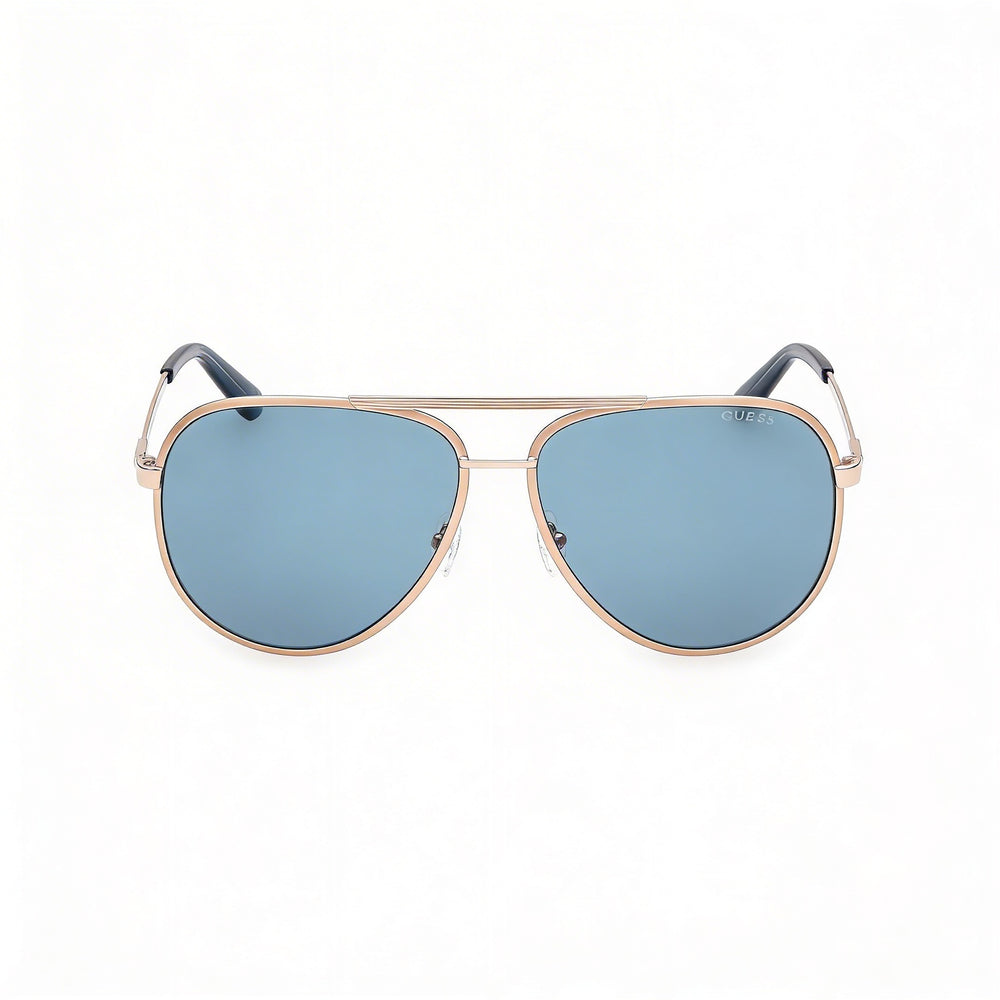 Gafas de sol GUESS Aviator de metal a rayas para mujer, montura dorado pálido, lentes azules, protección UV, sin polarizar, 61 mm