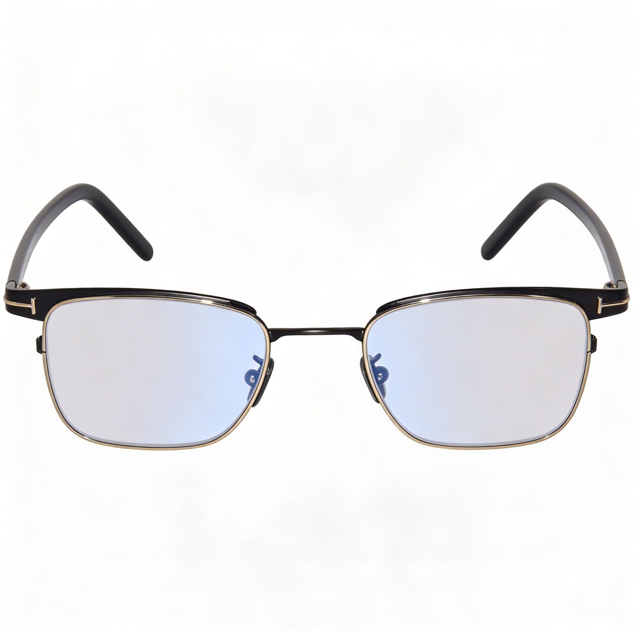 Gafas Tom Ford Ft5854-db para hombre, con montura rectangular de metal, logo T en negro brillante y oro rosa, bloque azul transparente, 49-20-145, Photo 2