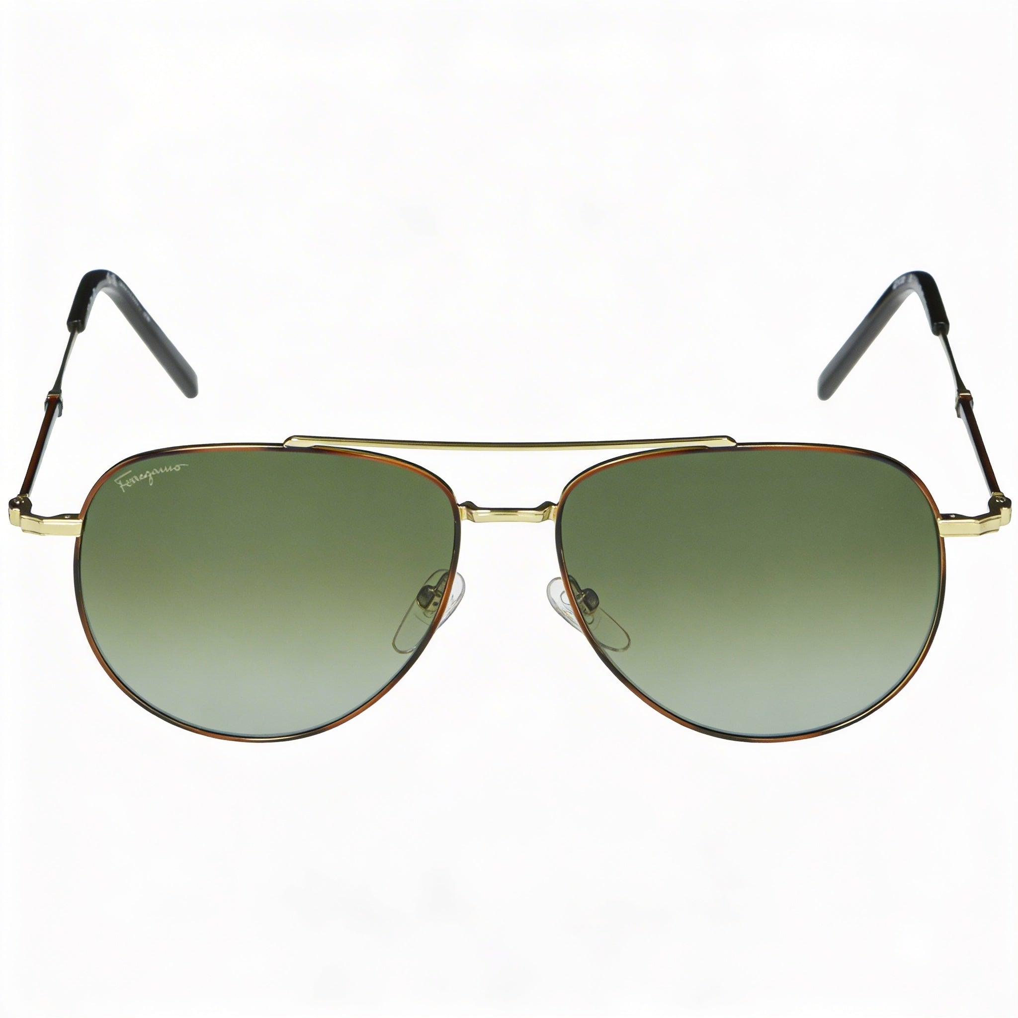 Gafas de sol unisex Salvatore Ferragamo con montura de metal dorado carey y lentes UV degradadas verdes de 58 mm, Photo 2