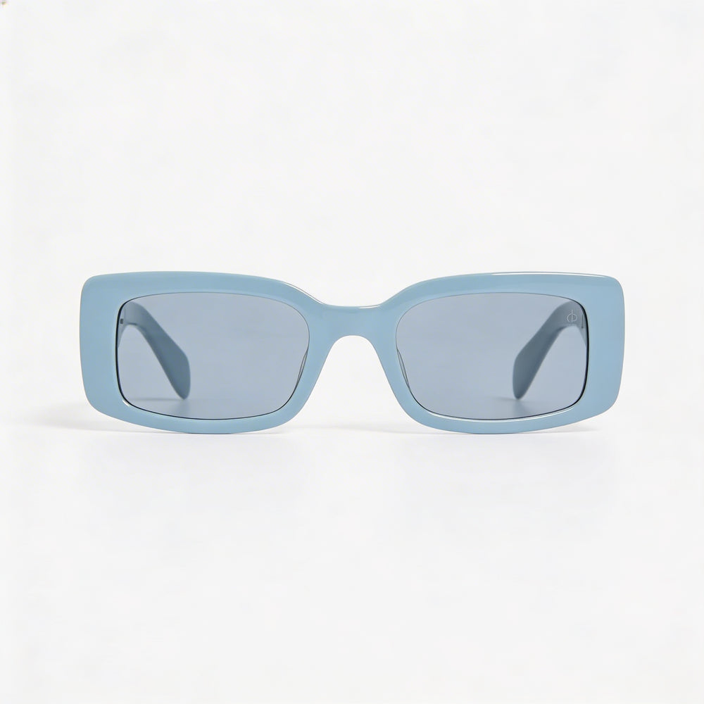 Rag & Bone Classic Women's Thick Narrow Rectangular Blue Plastic Frame Sunglasses with UV Protection, 52mm