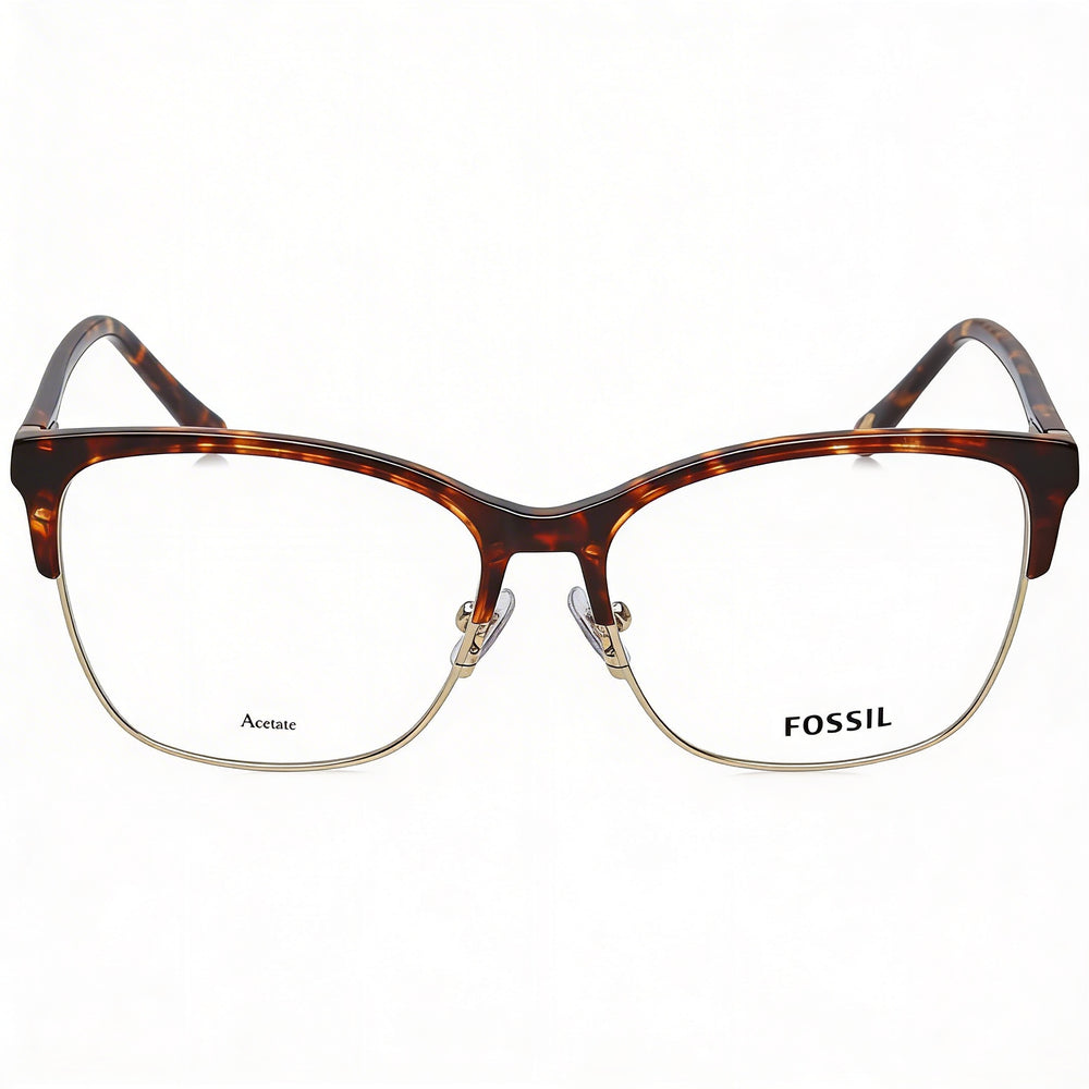 Montura de gafas Fossil Fos 7107 de acero inoxidable color Havana para mujer, 53 mm