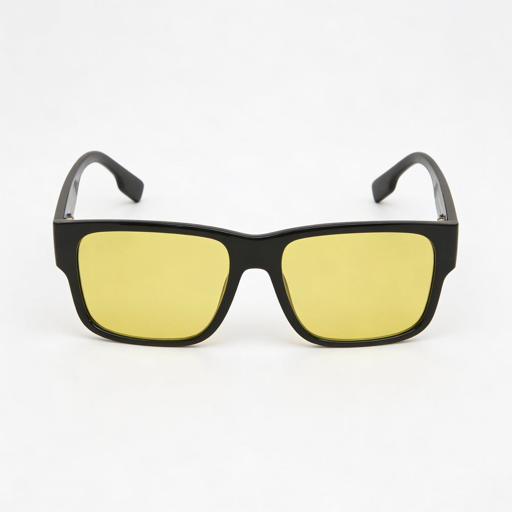Gafas de sol BURBERRY Knight Geometric para hombre, armazón de propionato negro, lentes amarillas con protección UV de 57 mm